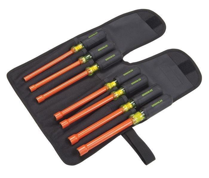 Greenlee® 0253-03NH-INS Heavy Duty Nut Holding Nut Driver Set, 3/16 to 1/2 in, 7 Pieces, 10-1/4 in OAL, Cushion Grip Handle, ASTM F1505