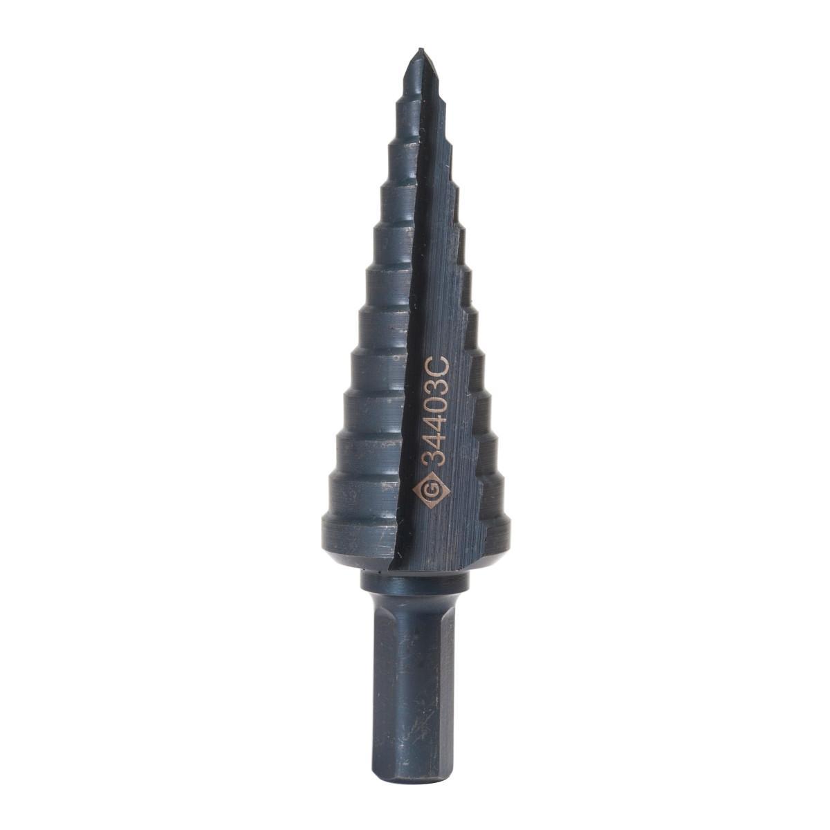 Greenlee® Kwik Stepper® 34403C Multi-Hole Step Bit, 3/16 in Dia Min Hole, 7/8 in Dia Max Hole, 12 Steps, 10 ga Stainless Steel, 12 Hole Sizes