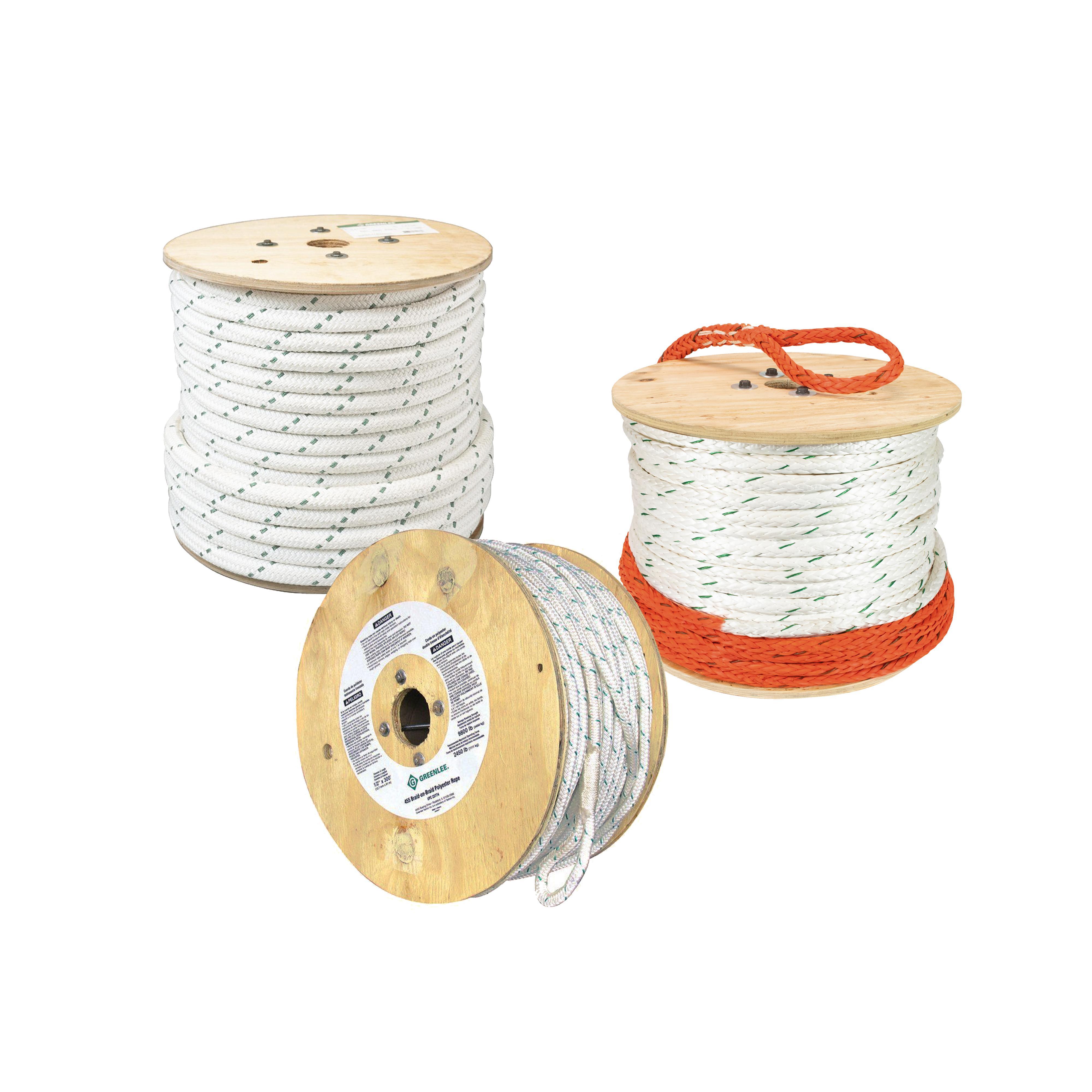 Greenlee® 35284 Double Braided/Tracer Composite Pull Rope, 9/16 in OD, 600 ft L, Nylon/Polyester