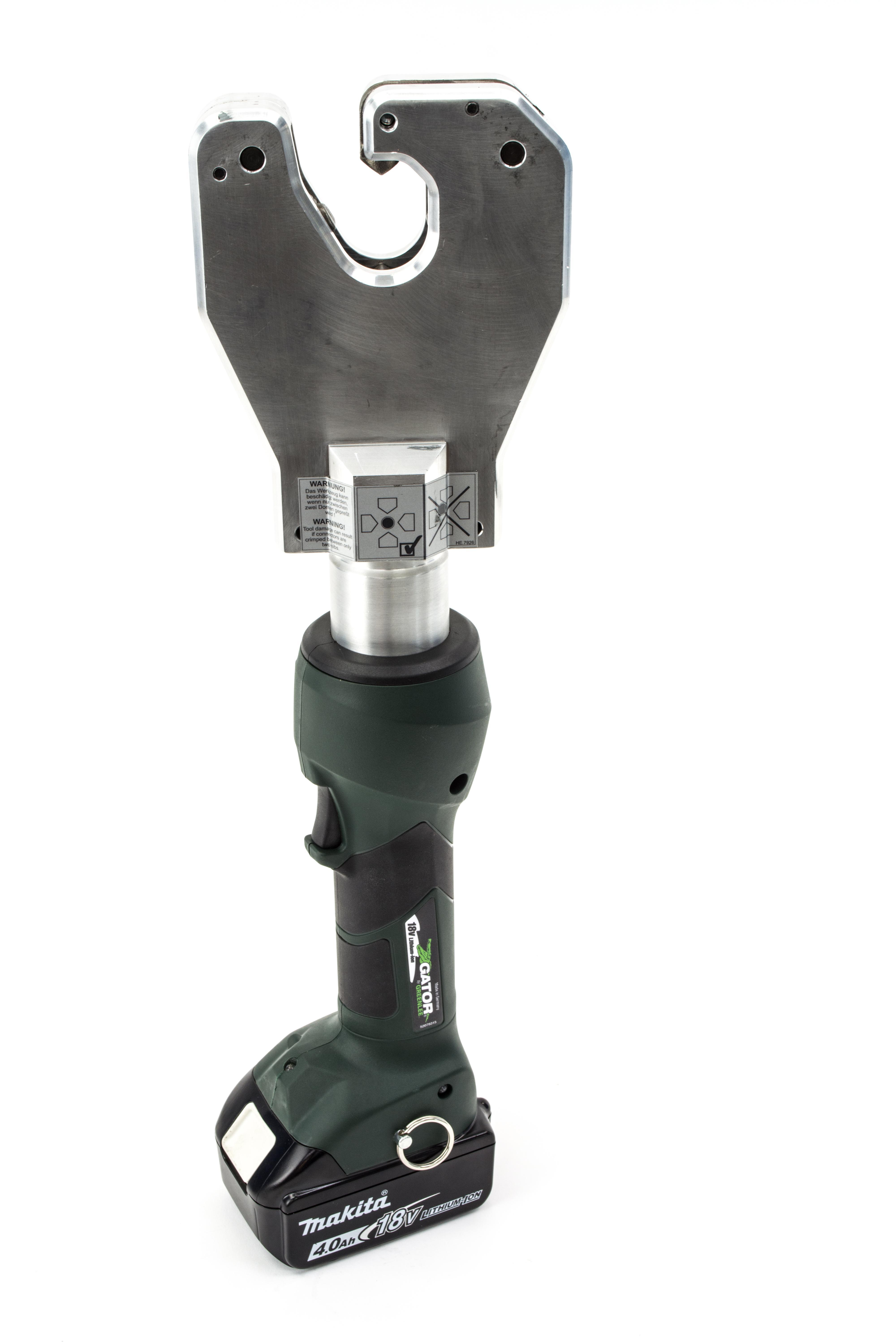 Greenlee® EK6ATILX11 Gator® In-Line Open Dieless Style Quad STD Anderson Open Face Crimper, 750 Kcmil Cu/Al Crimping, 12400 lb Crimping, Li-Ion Battery, 19-1/2 in OAL