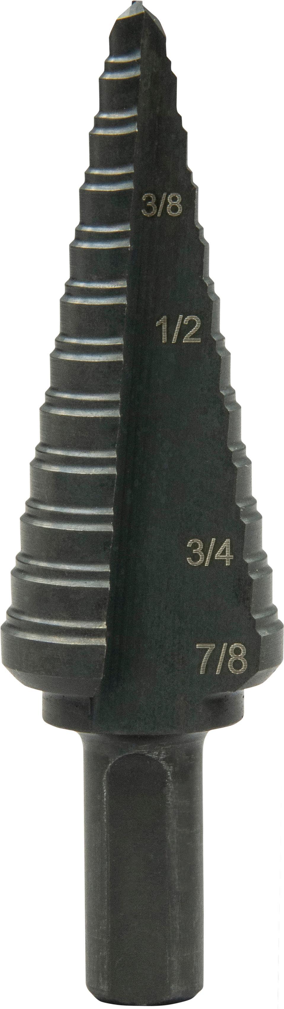 Greenlee® GSB04 Multi-Hole Step Drill Bit, 3/16 in Dia Min Hole, 7/8 in Dia Max Hole, 12 Steps, Mild Steel