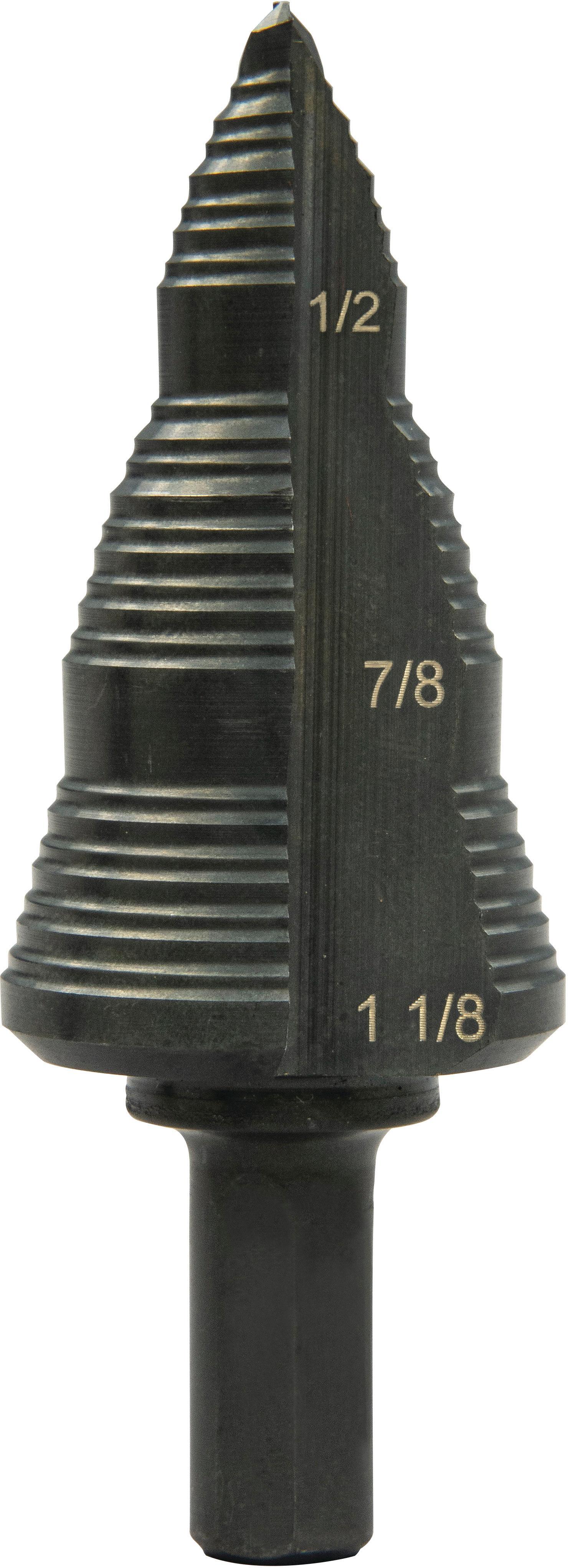 Greenlee® GSB09 Multi-Hole Step Drill Bit, 3/16 in Dia Min Hole, 1/8 in Dia Max Hole, 4 Steps, Mild Steel