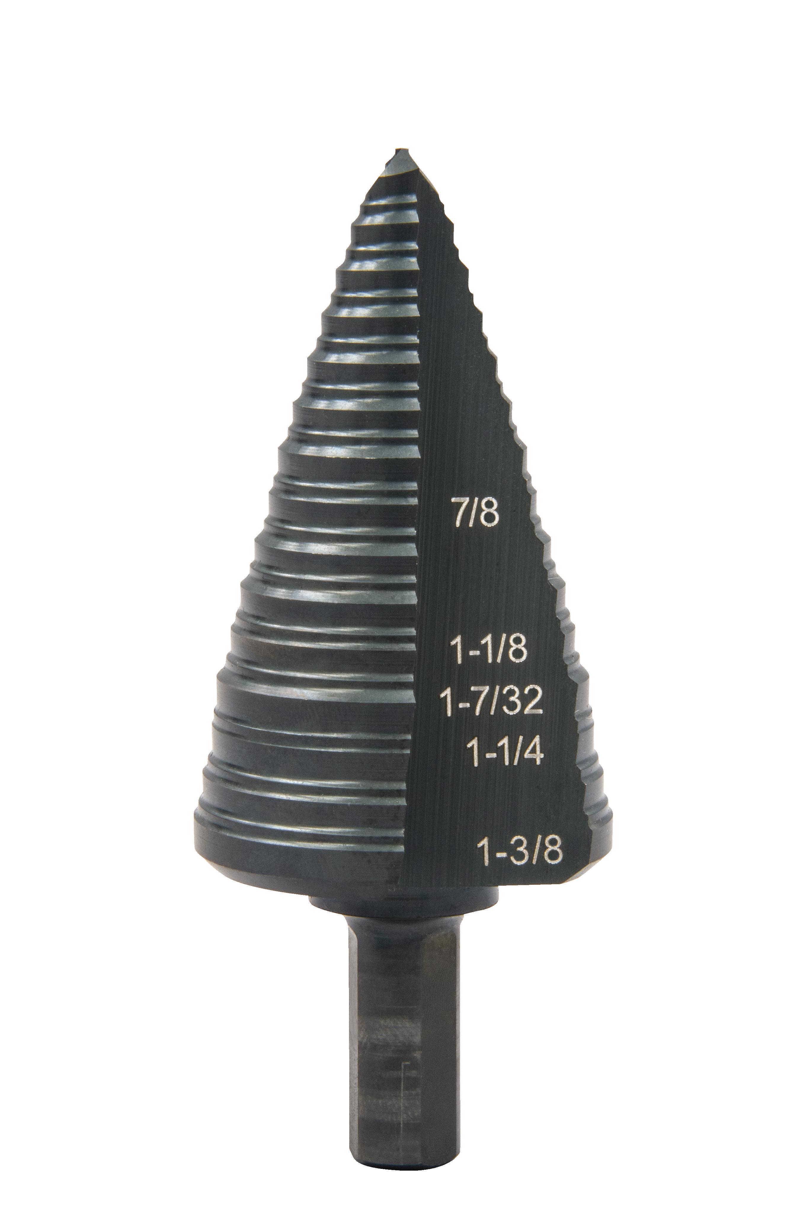 Greenlee® GSB12 Multi-Hole Step Drill Bit, 3/16 in Dia Min Hole, 1/8 in Dia Max Hole, 4 Steps, Mild Steel
