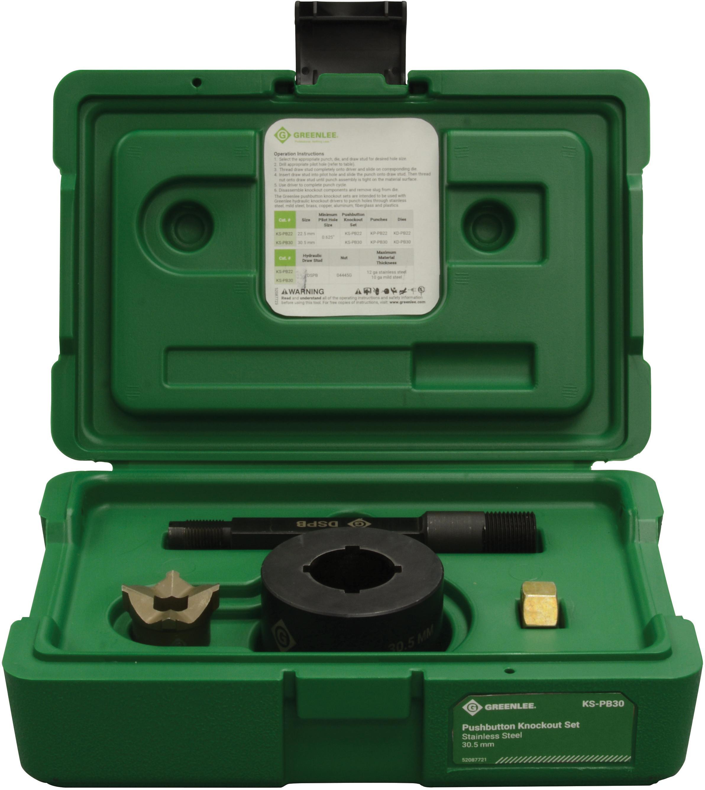Greenlee® KS-PB30 Knockout Set, 30.5 mm, For Use With 11 ton Battery-Hydraulic Knockout Drivers, 7 ton Battery-Hydraulic Knockout Drivers, 11 ton Manual-Hydraulic Knockout Drivers and 8 ton Manual-Hydraulic Knockout Drivers
