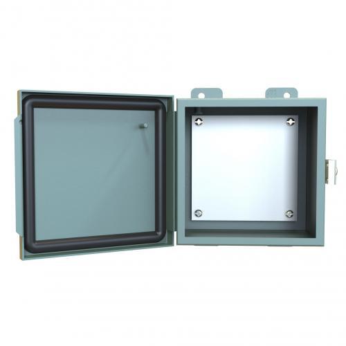 Hammond® 1414PHE 1-Door Junction Box With Panel, 6 in H x 6 in W x 4 in D, Continuous Hinged Cover, NEMA 12/13 NEMA Rating, Mild Steel
