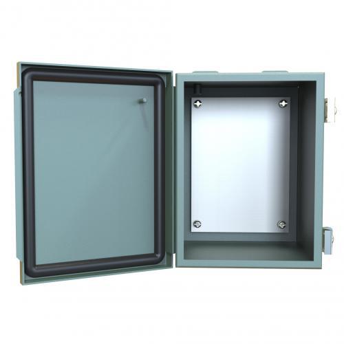 Hammond® 1414PHG6 1-Door Junction Box With Panel, 8 in H x 6 in W x 6 in D, Continuous Hinged Cover, NEMA 12/13 NEMA Rating, Mild Steel