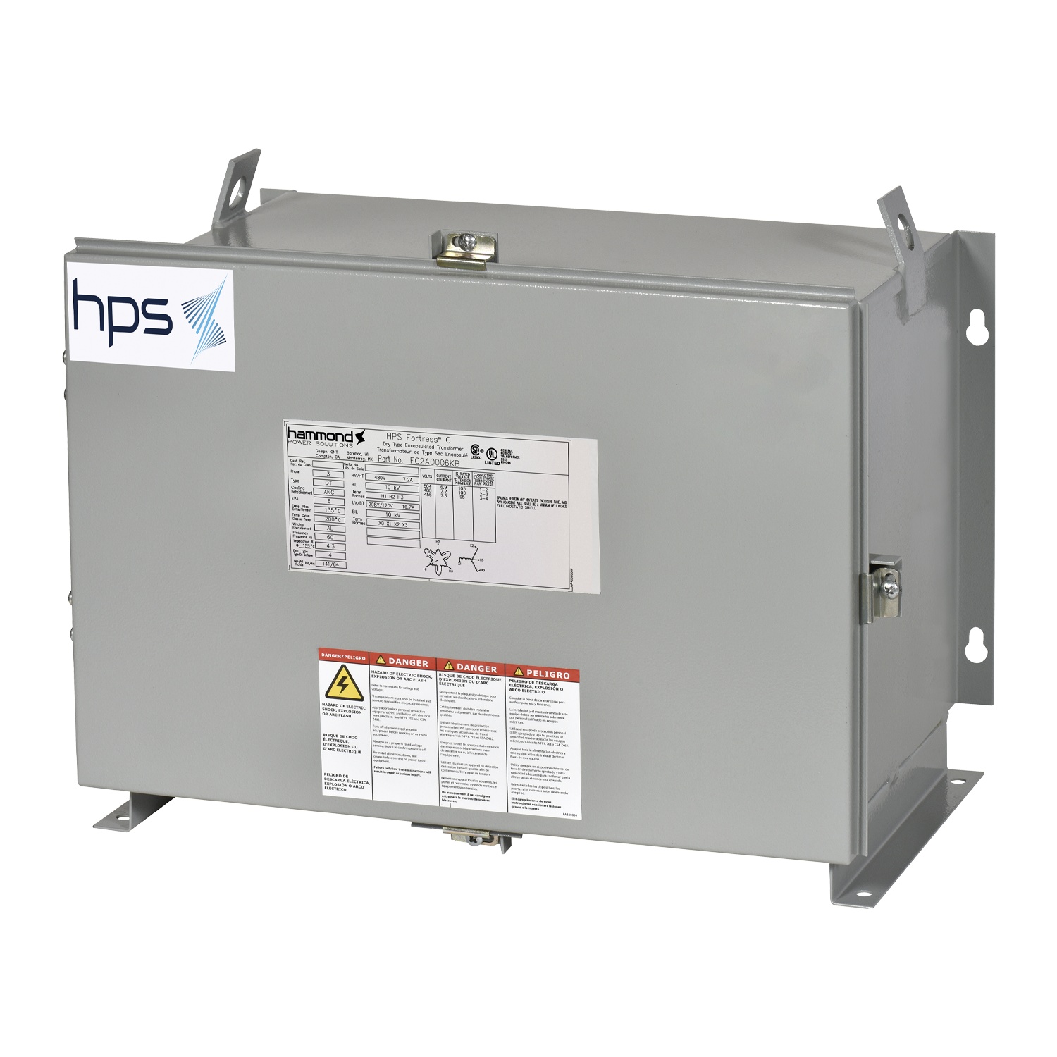 HPS FC2A0006DB FC2A Encapsulated Transformer, 240D V Primary, 208Y, 120 V Secondary, 6 kVA Power Rating, 60 Hz, 3 ph Phase