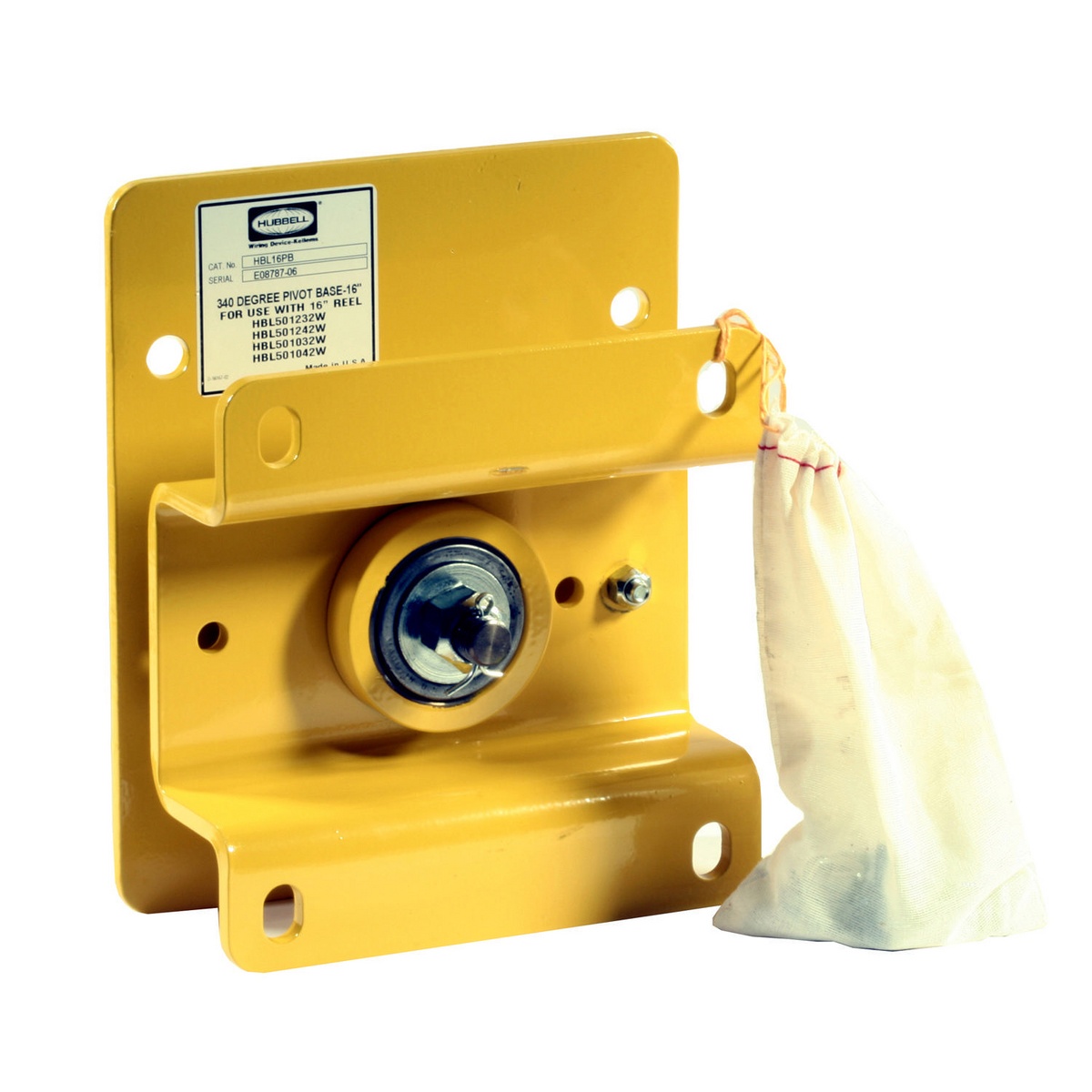 Hubbell Wiring Device-Kellems HBL16PB Heavy Duty Standard Pivot Base, For Use With 16 in Weatherproof Cable Reels, 340 deg Cable Swing, Steel, Yellow