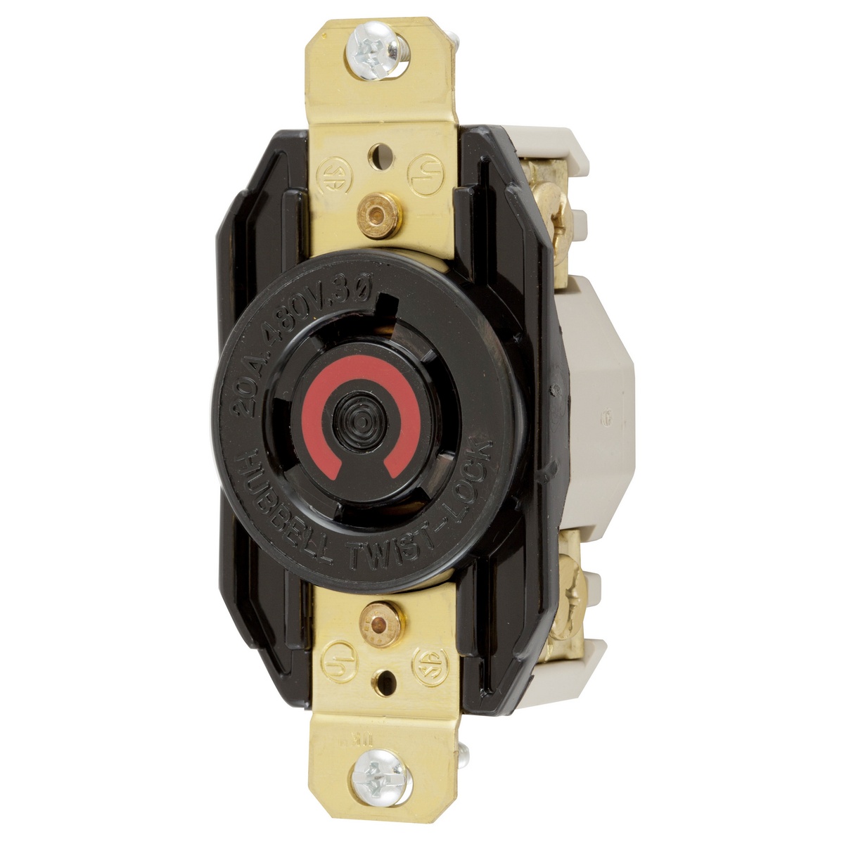 Hubbell Wiring Device-Kellems Twist-Lock® HBL2430 HBL® 3-Phase Heavy Duty Single Screw Mount Locking Receptacle, 480 V AC, 20 A, 3 Poles, 4 Wires, Black