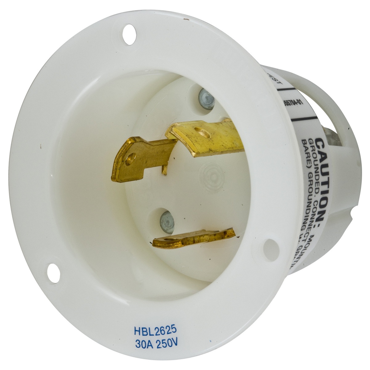 Hubbell Wiring Device-Kellems Twist-Lock® Insulgrip® HBL2625 HBL® 1-Phase Extra Heavy Duty Grounding Screw Mount Locking Flanged Inlet, 250 V AC, 30 A, 2 Poles, 3 Wires, White
