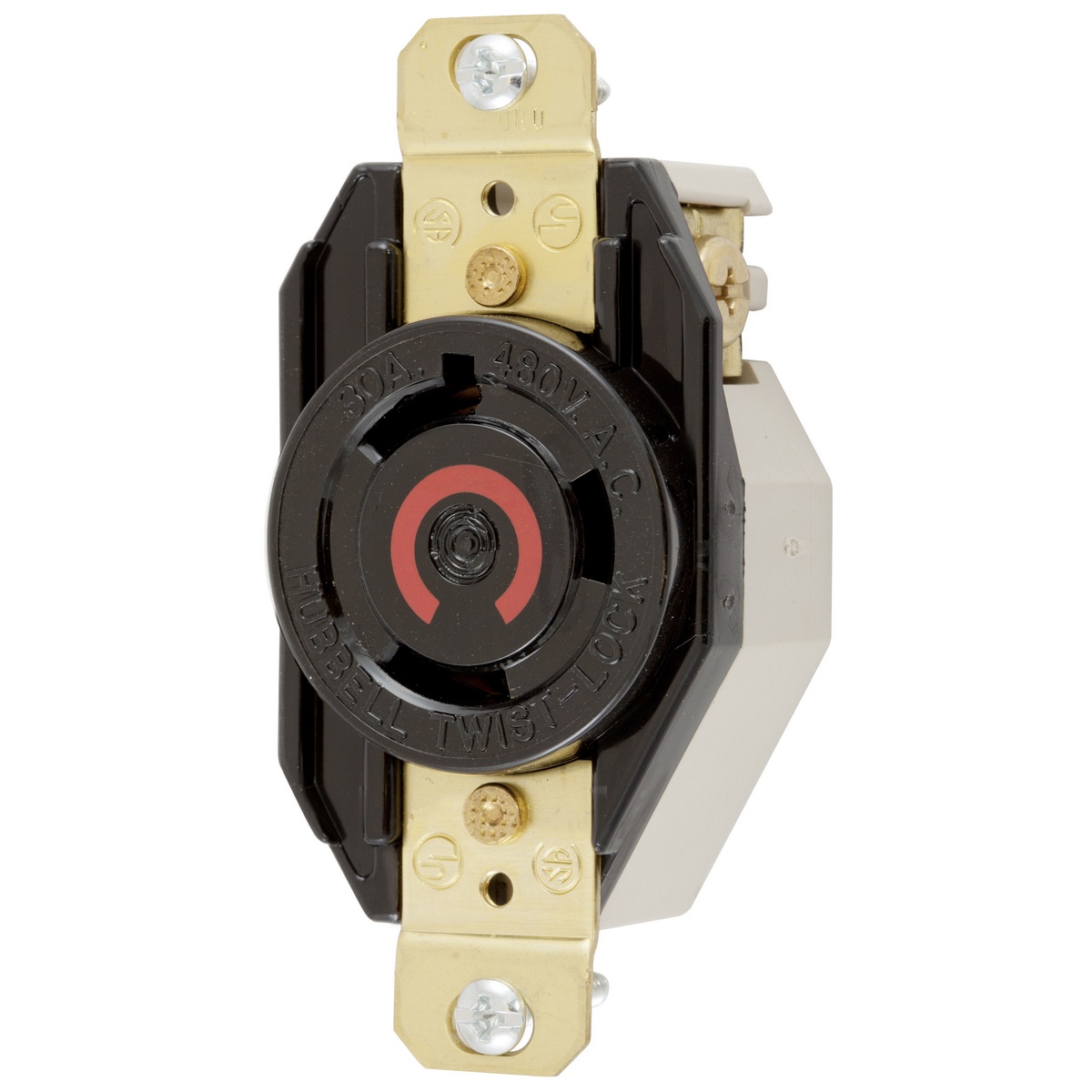 Hubbell Wiring Device-Kellems Twist-Lock® HBL2640 HBL® 1-Phase Grounding Heavy Duty Single Screw Mount Locking Receptacle, 480 V AC, 30 A, 2 Poles, 3 Wires, Black