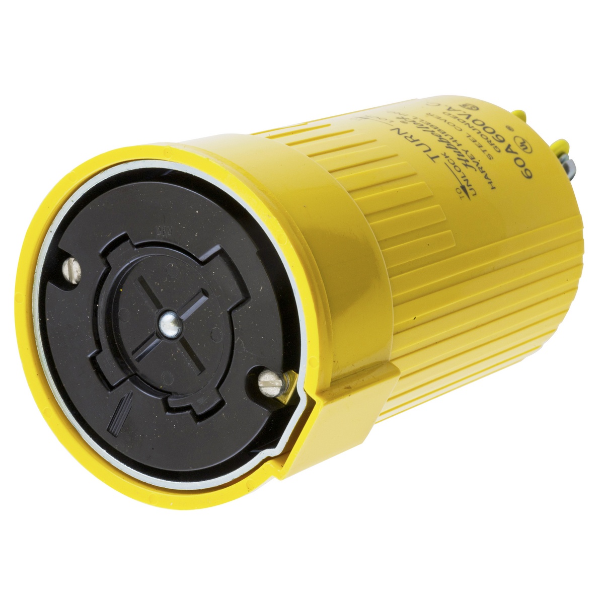 Hubbell Wiring Device-Kellems Hubbellock® HBL26418 HBL® Heavy Duty Isolated Grounding Standard Sized Cord Mount Female Connector, 600 V AC, 60 A, 3 Poles, 4 Wires, Yellow