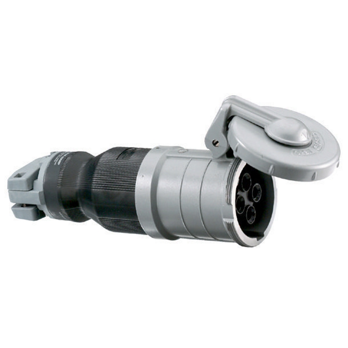 Hubbell Wiring Device-Kellems HBL460CS1W Female Heavy Duty Standard Watertight Cord Mount Pin and Sleeve Connector, 600 V AC/250 V DC, 60 A, 3 Poles, 4 Wires, Black/Gray