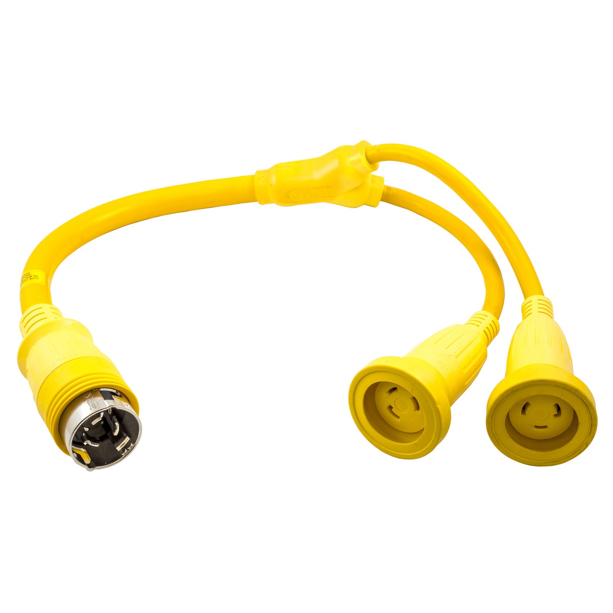 Hubbell Wiring Device-Kellems HBL64CM57 Corrosion-Resistant Insulated Y-Molded Adapter, 125 VAC, 30 A, (2) Outlets, Twist-Lock Female Receptacle Connector