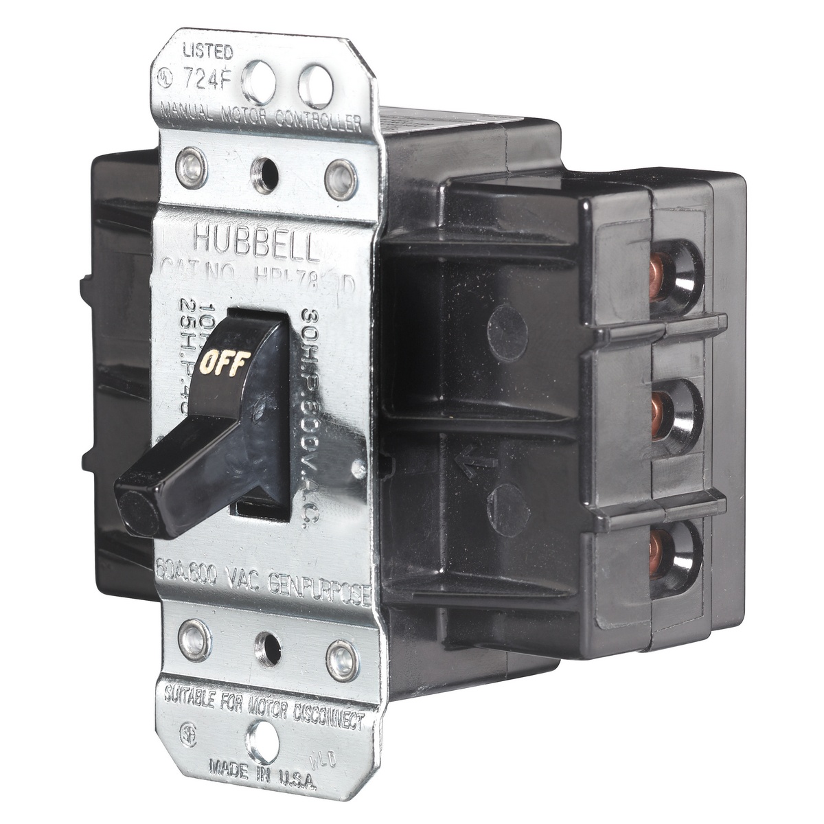 Hubbell Wiring Device-Kellems Circuit-Lock® HBL7863D HBL 3-Phase Standard AC Motor Disconnect Switch, 600 V AC, 60 A, 36000 W Power Rating