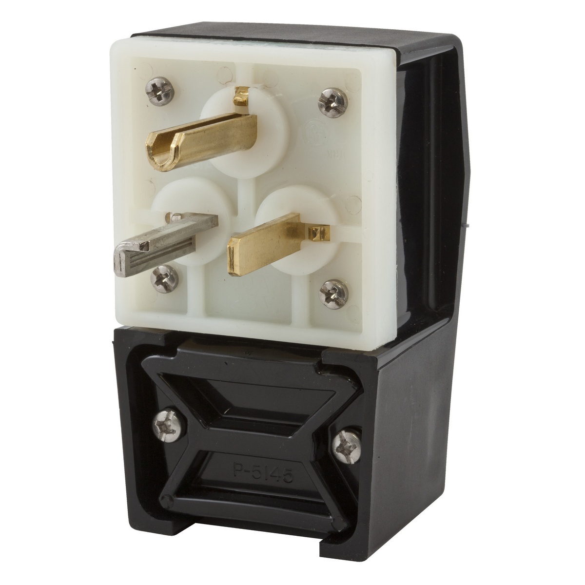 Hubbell Wiring Device-Kellems HBL9309 1-Phase Angled Grounding Heavy Duty Male Cord Mount Straight Blade Plug, 125 V AC, 30 A, 2 Poles, 3 Wires, Black