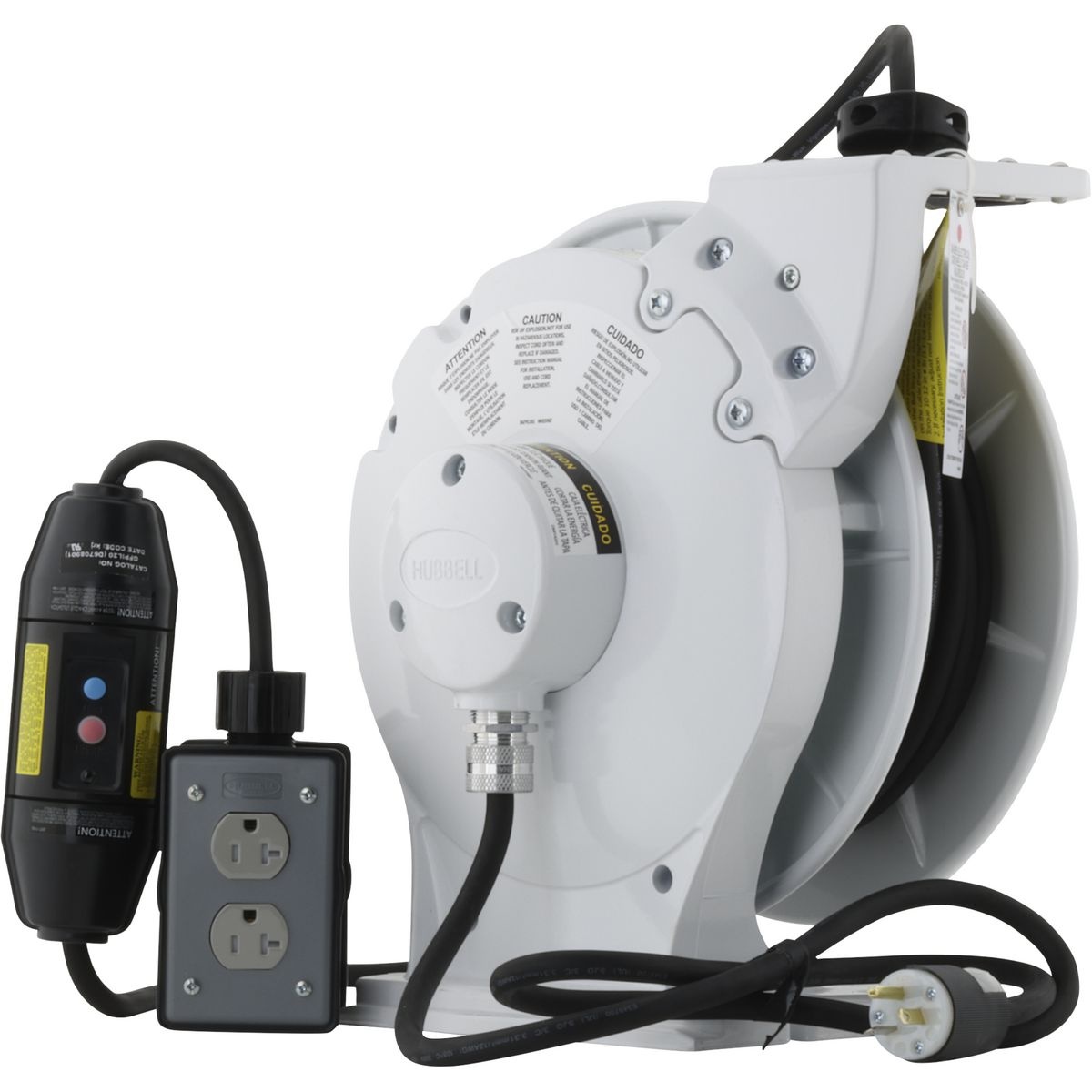 Hubbell Wiring Device-Kellems HBLI45123GF220M1 inREACH™ 3-Conductor Heavy Duty Cord Reel With (2) 20 A Duplex Receptacle, 125 V AC, 20 A, 45 ft L Cord, 12 AWG Conductor, 2 Outlets