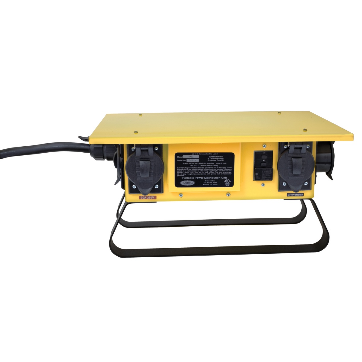 Hubbell Wiring Device-Kellems Spider® TPDS 1-Phase Grounding Multi-Outlet Non-NEMA Standard Temporary Power Box, 120/240 V AC, 50 A, 12500 W Power Rating, 2 Poles, 3 Wires