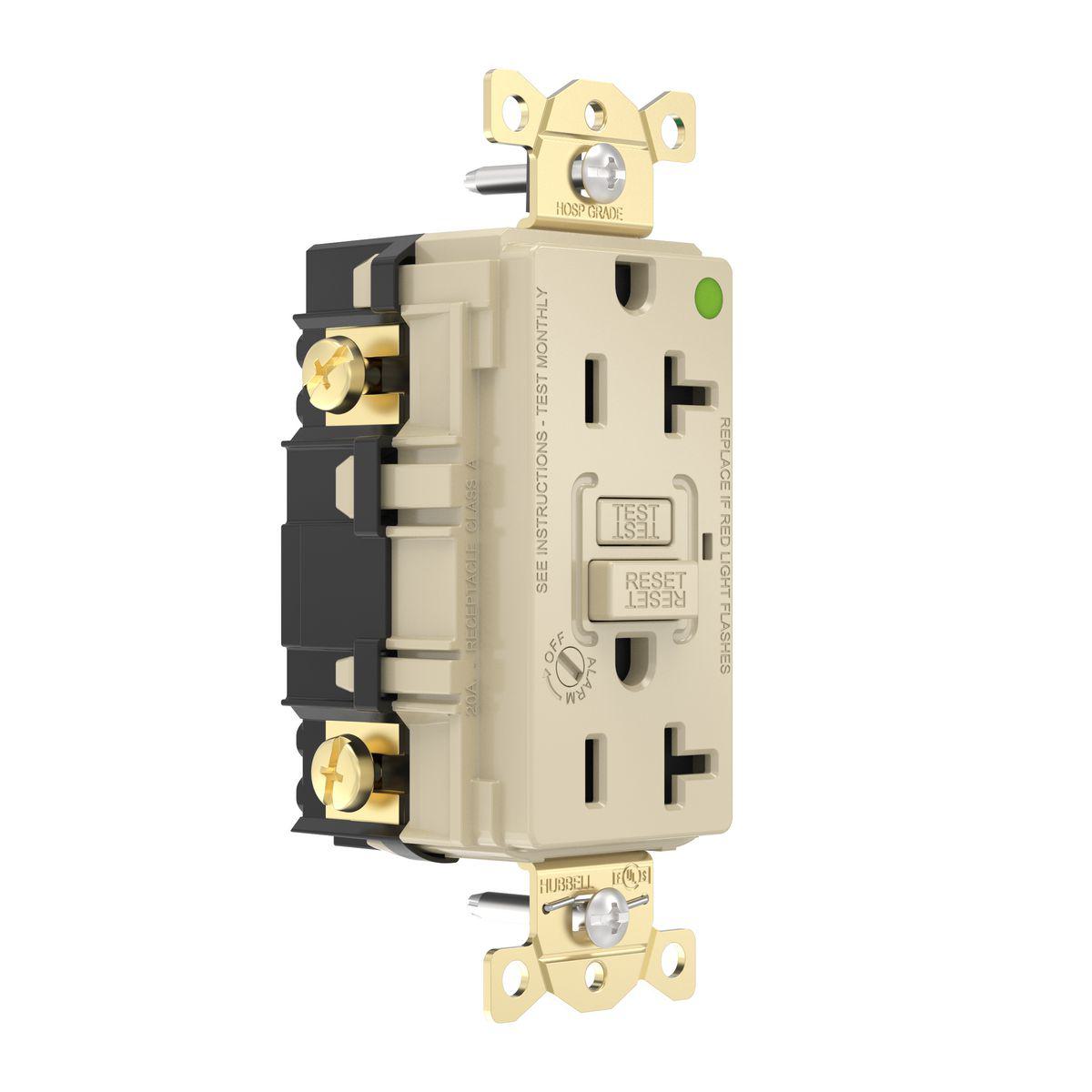 Wiring Device-Kellems GFR83IB GFR Heavy Duty GFCI Receptacle, 125 V, 20 A, 2 Poles, 3 Wires, Ivory