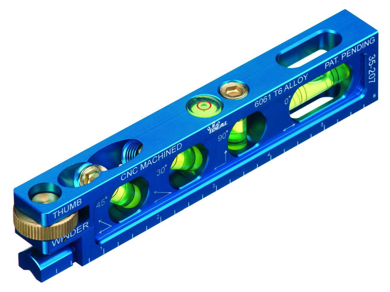IDEAL® 35-207 Conduit Bending Level, 6 in L, 0/30/45/90 deg Vial Position, 6061-T6 Aluminum Alloy