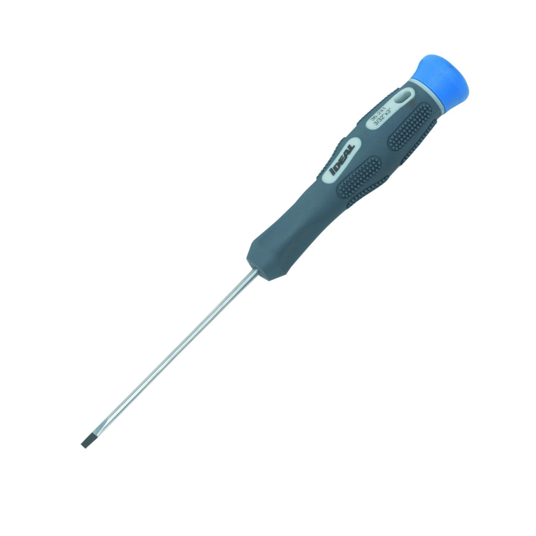 IDEAL® 36-241 Electronics Slim Screwdriver, 3/32 in Cabinet, CRV Steel Shank, 6-9/16 in OAL, Plastic Handle, Polished Chrome