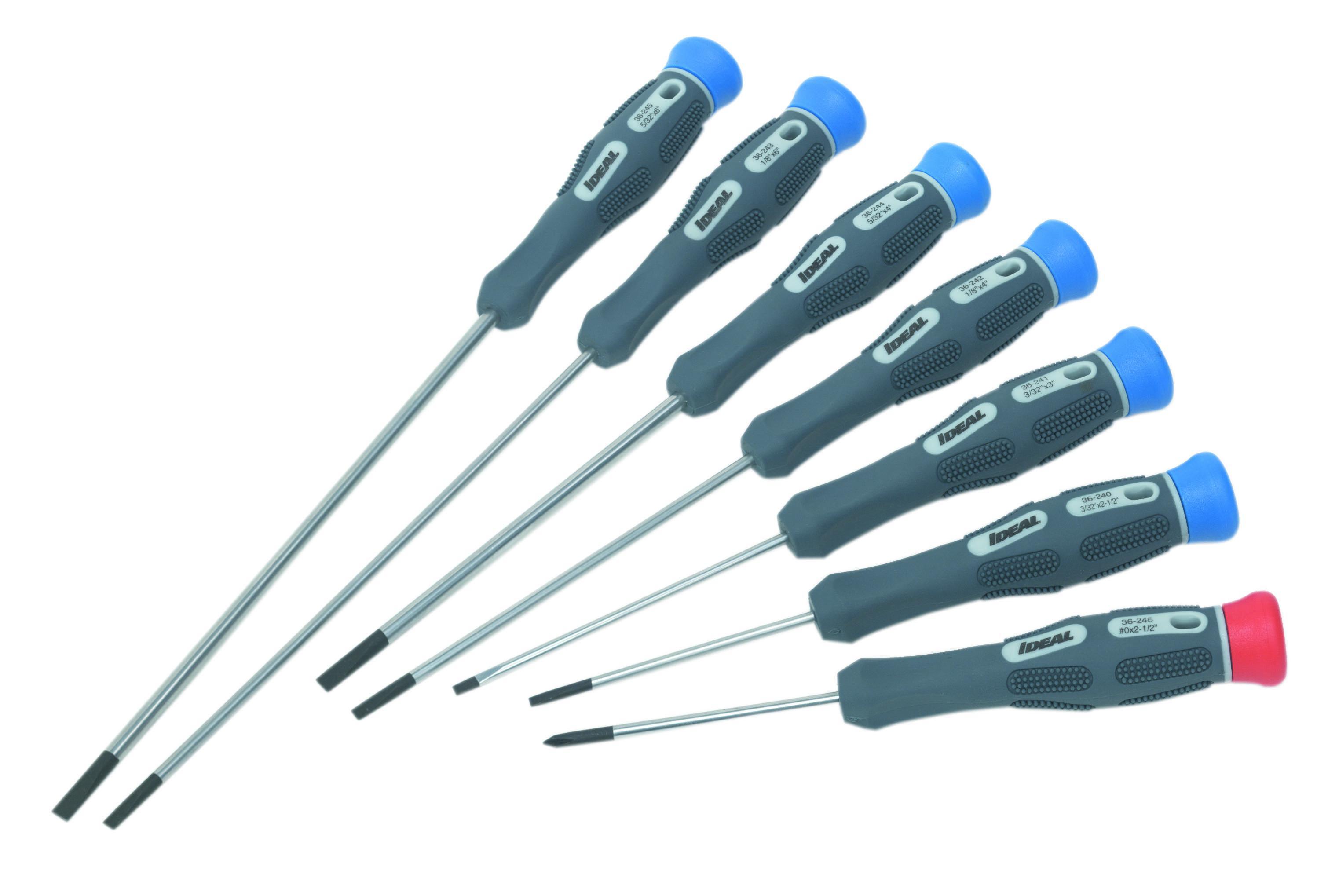 IDEAL® 36-248 Electronic's Screwdriver Set, 7 Pieces, Steel Blade/Vanadium Steel, Polished Chrome