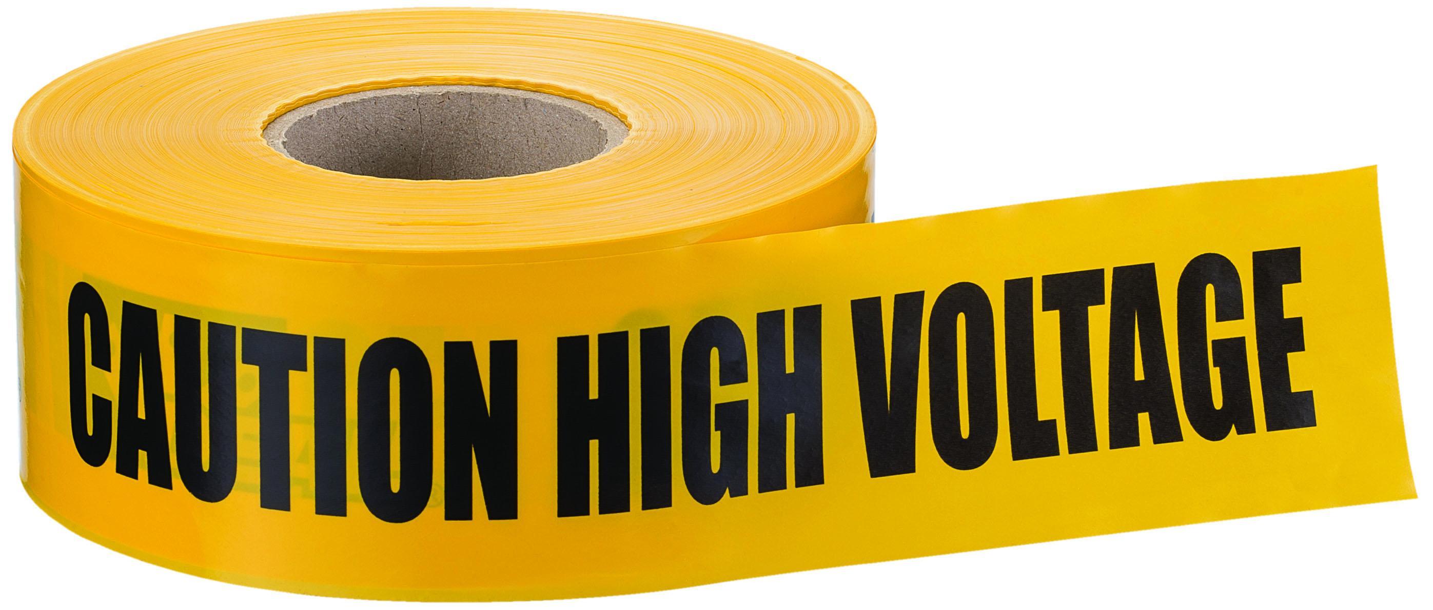 IDEAL® 42-003 High Visibility Barricade Tape, Yellow, 1000 ft L x 3 in W, CAUTION HIGH VOLTAGE Legend, Polyethylene