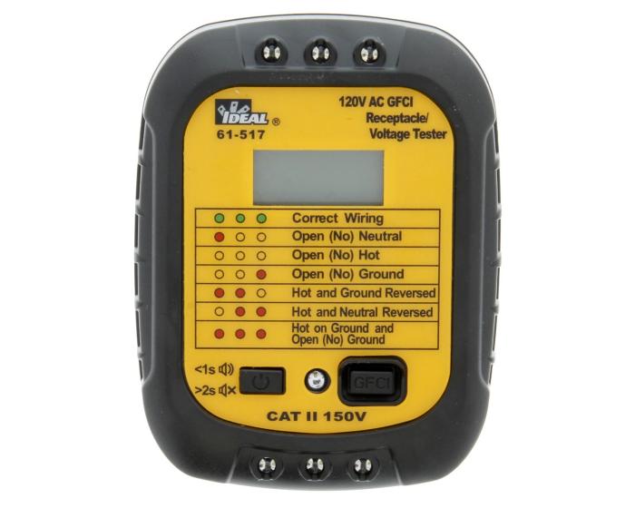 IDEAL® 61-517 GFCI Receptacle Tester With Voltage Readout, 120 V AC, Cat II 150 V