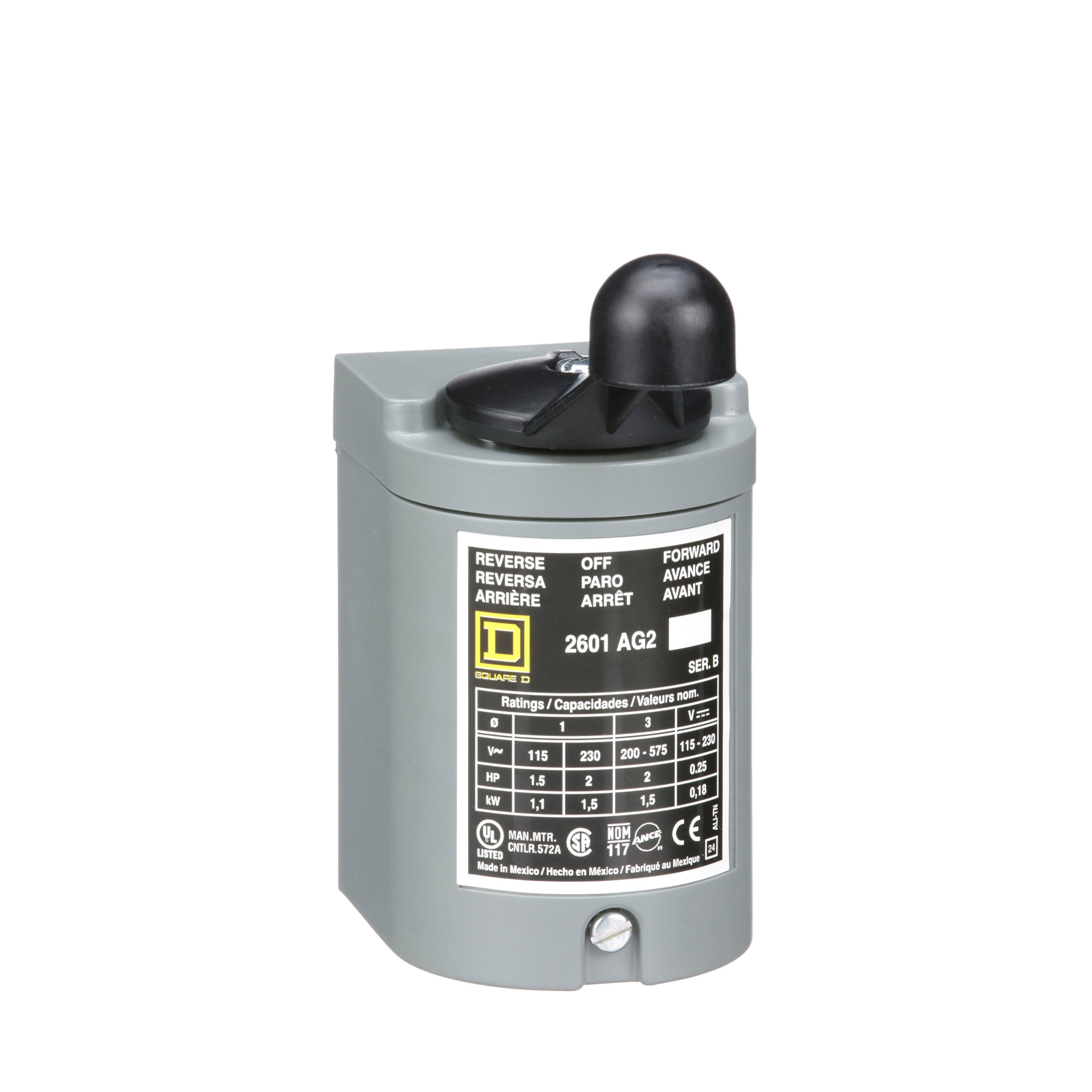 Square D™ 2601AG2 Type AG Drum Switch, 600 V AC/250 V DC, 2 hp, 1/4 hp, 1-1/2 hp Power Rating, 3 Poles