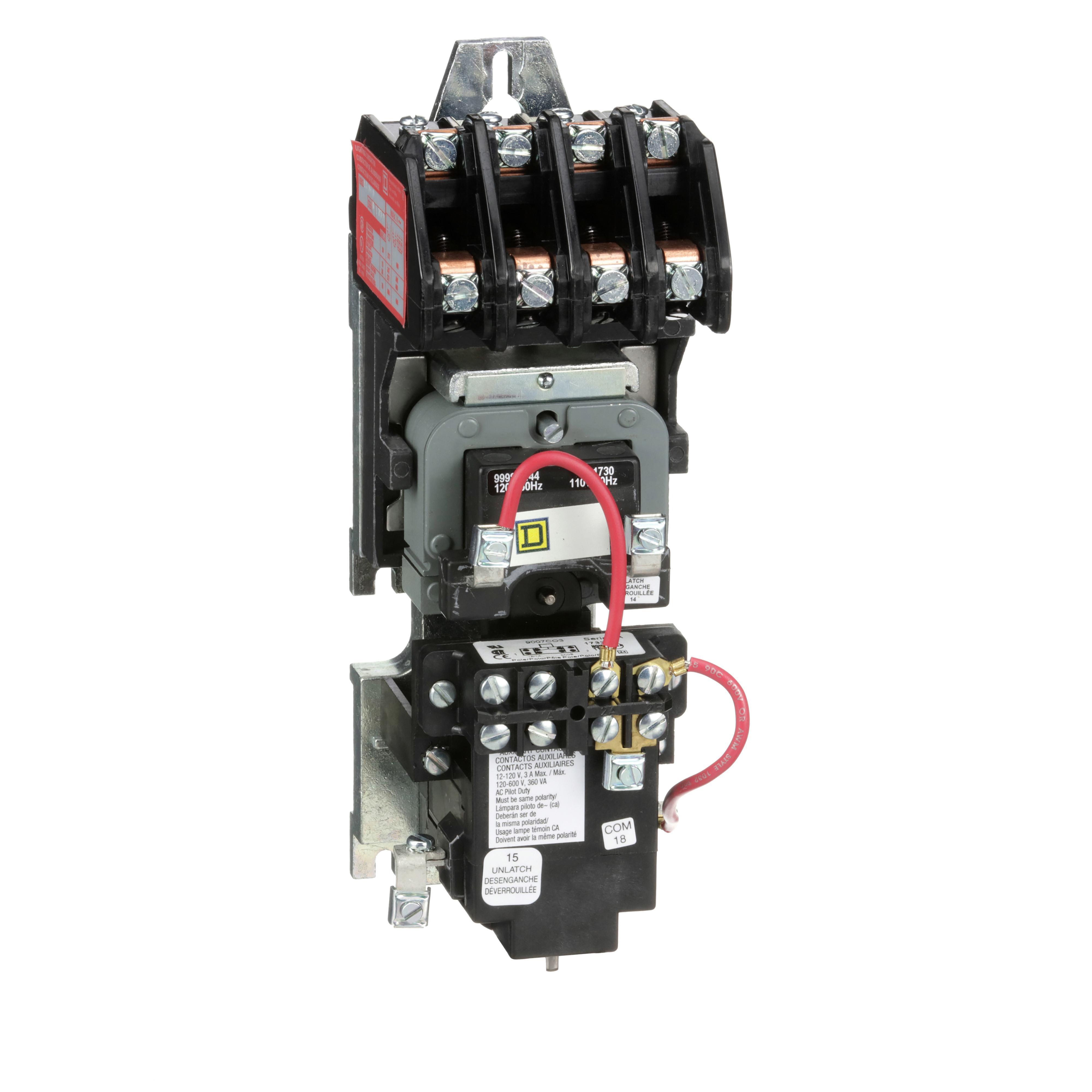 Square D™ 8903LXO40V02 Type LX Mechanically Held Lighting Contactor, 110/120 VAC V Coil, 30 A, 4NO Contact, 4 Poles