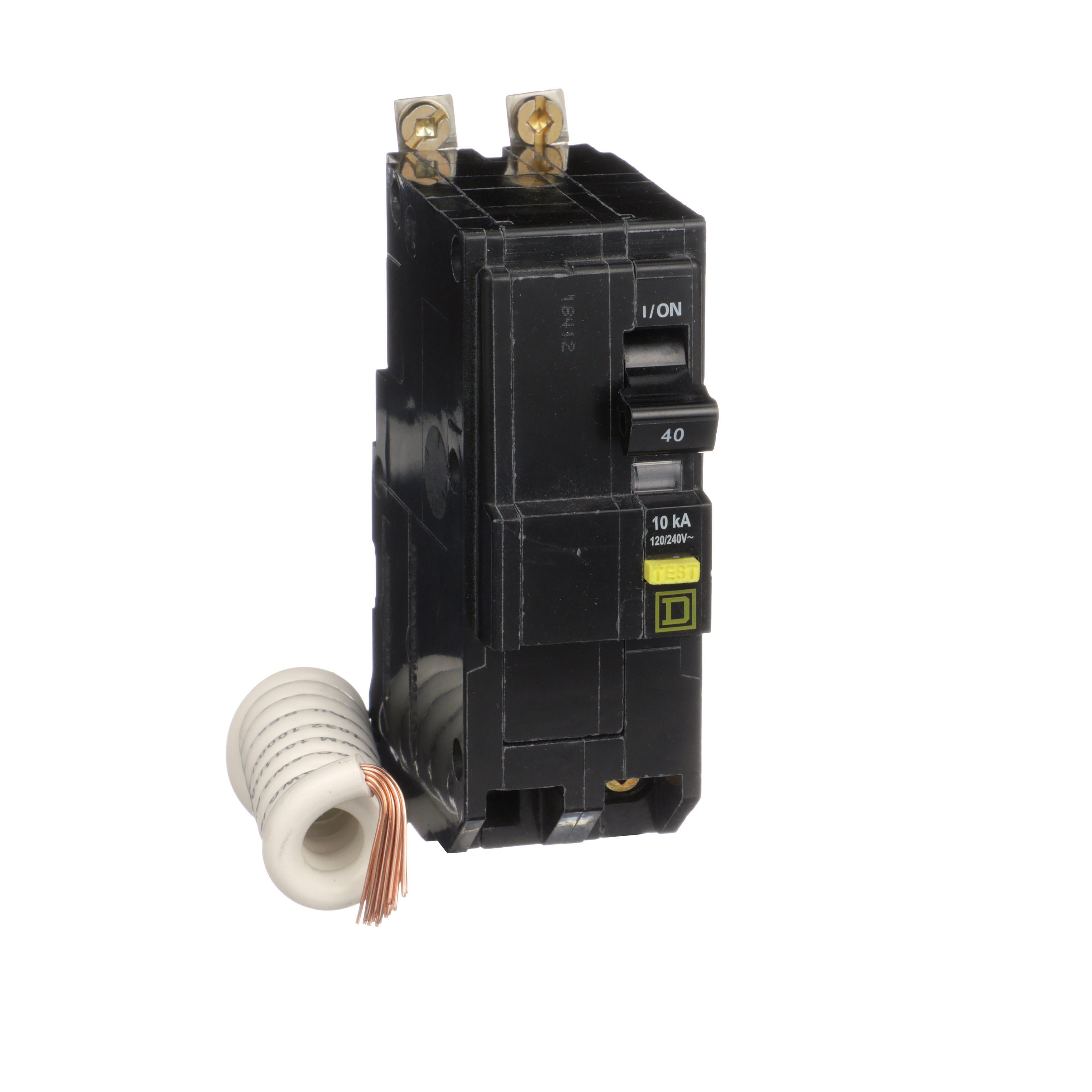 Square D™ QO™ QOB240GFI Class A Ground Fault Protecting Miniature Circuit Breaker, 120/240 V AC, 40 A, 10 kA Interrupt, 2 Poles, Thermal Magnetic Trip