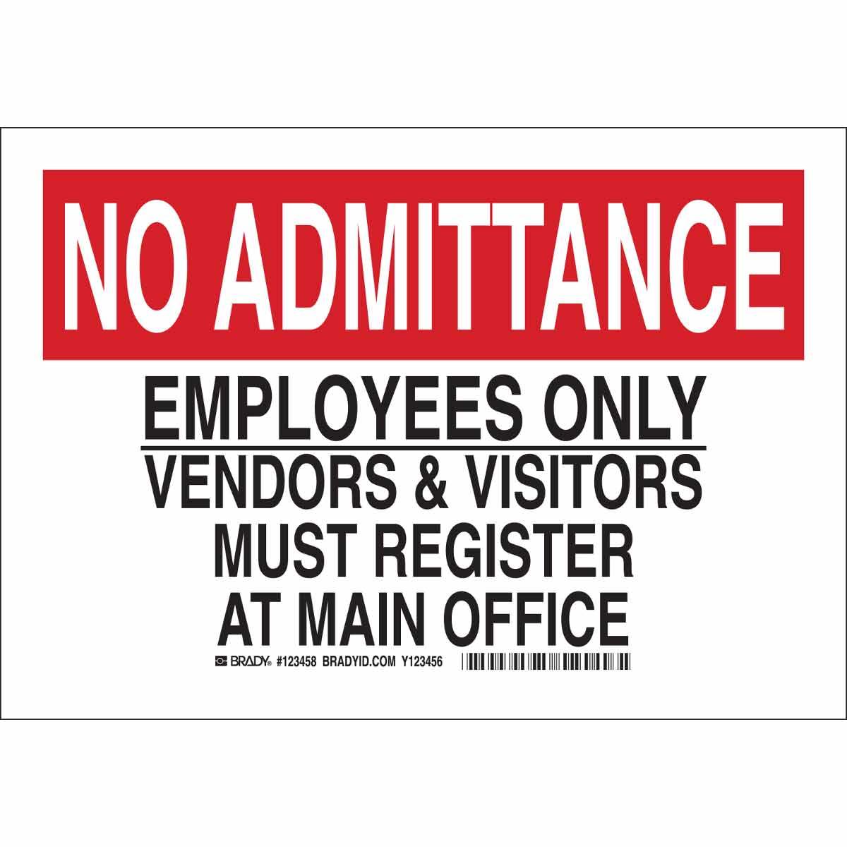 Brady® 123461 Access & Security Signs