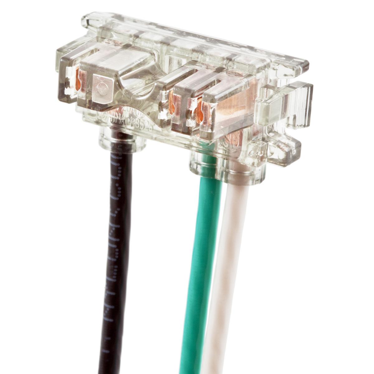 Hubbell Wiring Device-Kellems SNAPConnect® SNAP2RA 2-Pole Grounding Right Angled Standard Cord Mount Pigtailed Connector, 3 12 AWG Stranded Wire, For Use With Receptacle, Polycarbonate