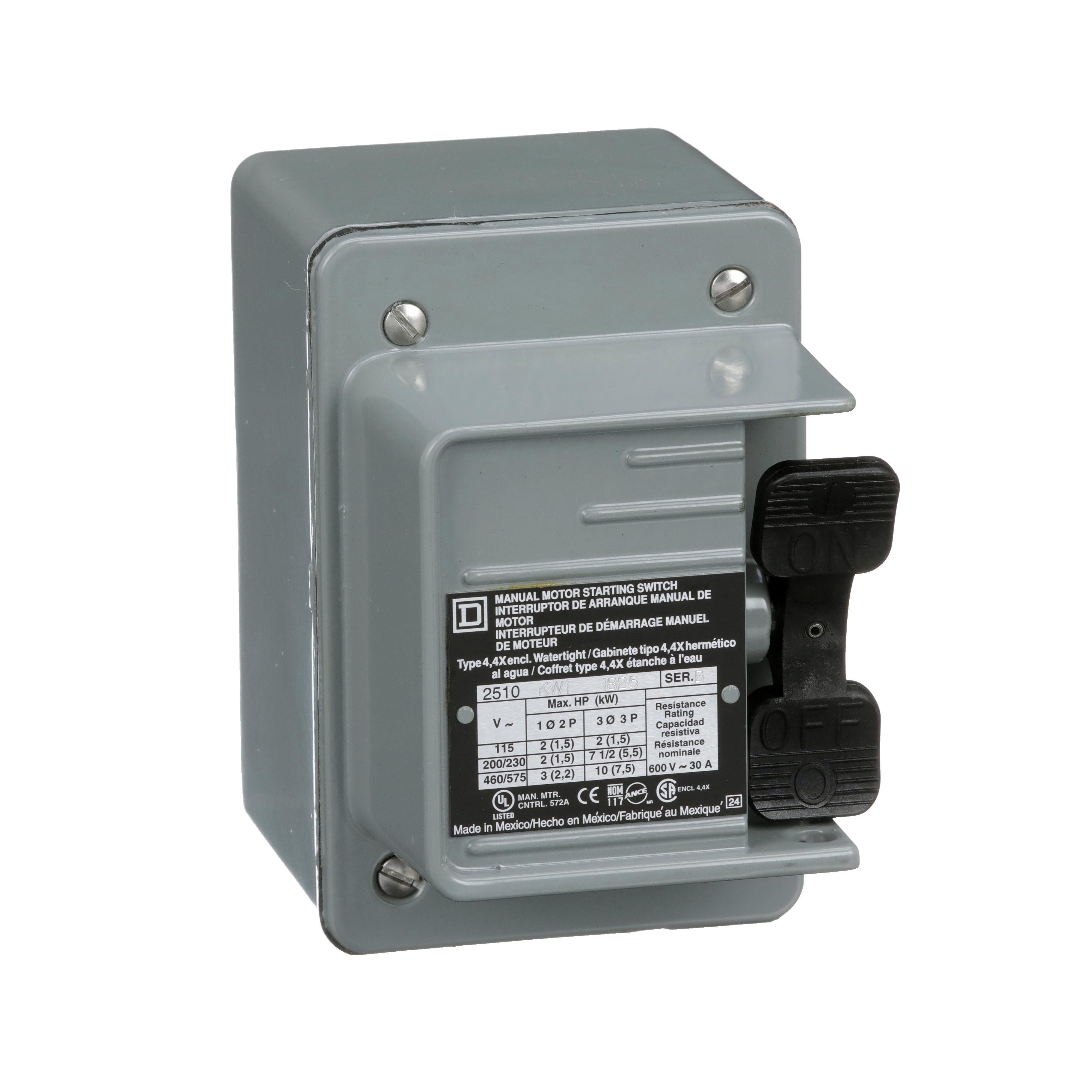Square D™ 2510KW6 3-Phase Type K Non-Reversing Manual Switch, Non-Reversing Action, 3 Poles, NEMA 4 Enclosure