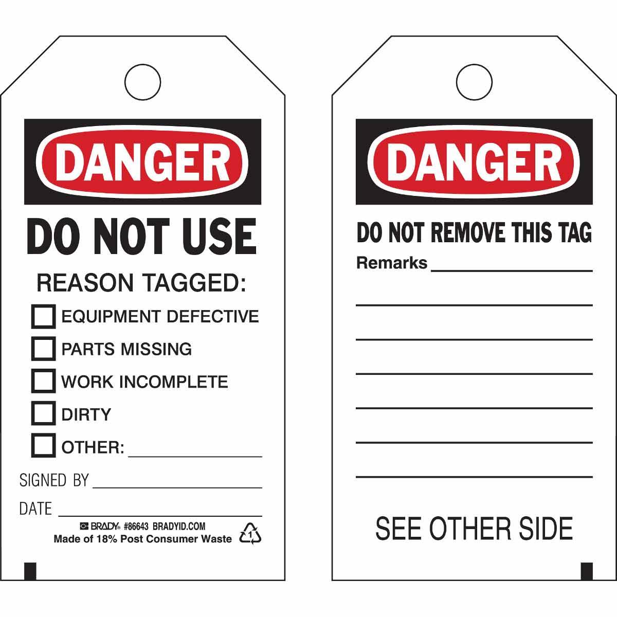 Brady® 86643 Safety & Facility Tags