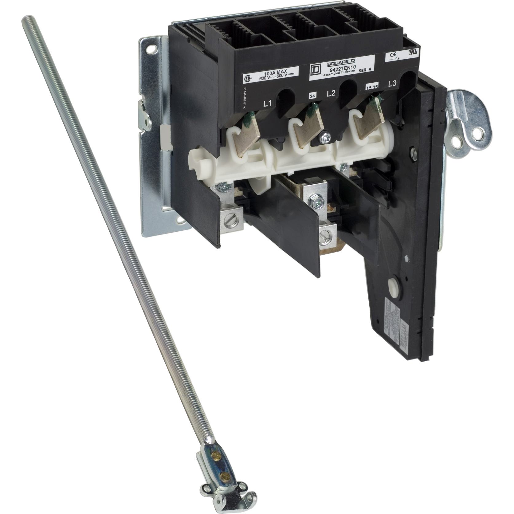 Square D™ 9422TEN10 Non-Fusible Rod Operated Variable Depth Disconnect Switch, 600 VAC, 250 VDC, 100 A, 20 hp, 3 Poles