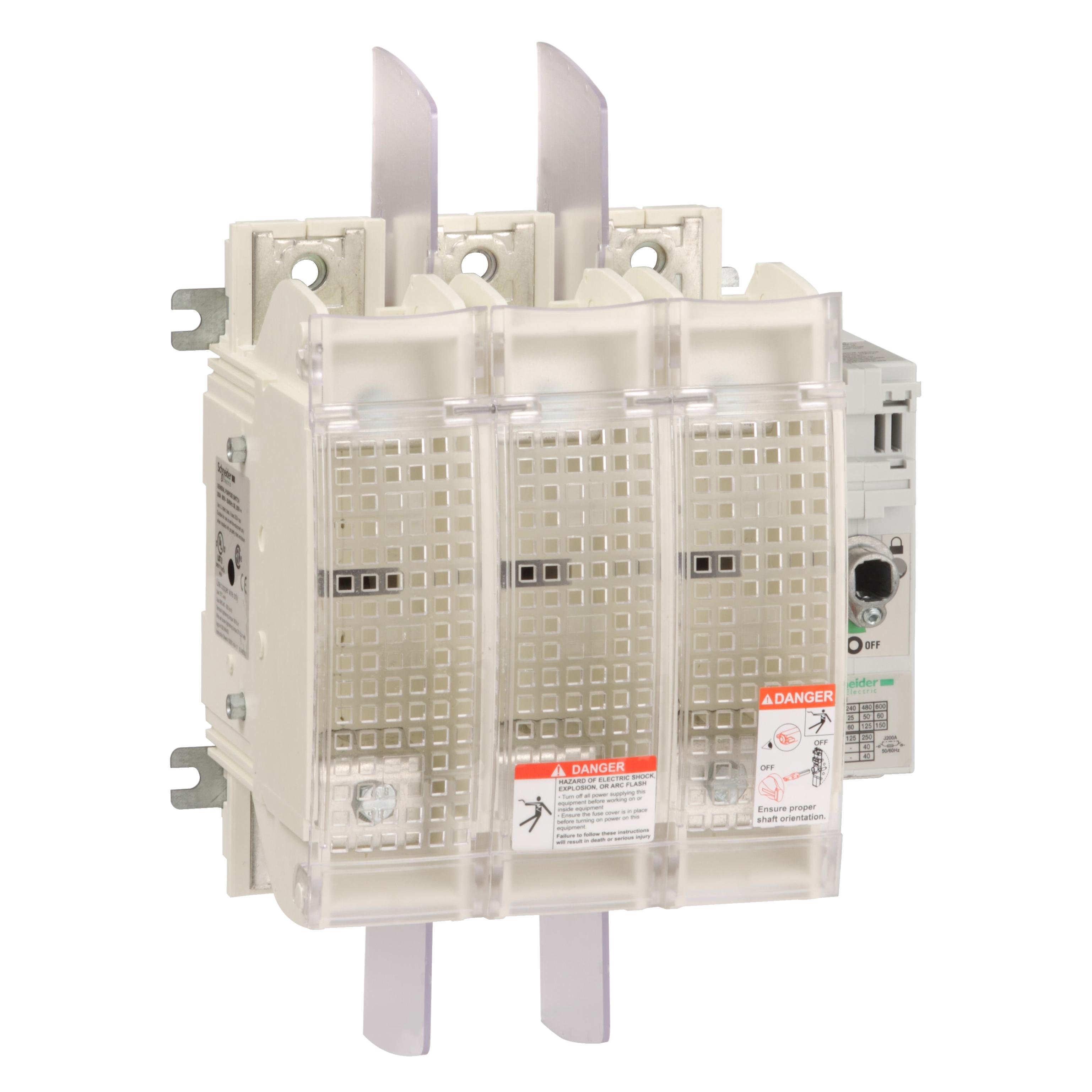 Schneider Electric Square D™ TeSys™ GS2MU3N Fusible Disconnect Switch With Terminal Cover, 600 V AC, 200 A, 150 hp, 3NO 3 Form A Contact, 3 Poles