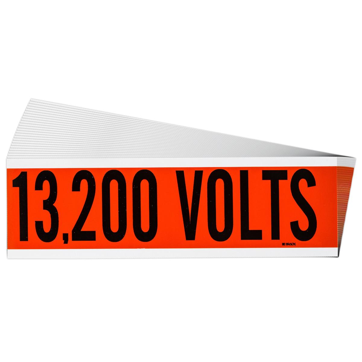 Brady® CleanLift 152316 Repositionable Rectangle Self-Adhesive Style A Conduit and Voltage Label, 9 in W, 13,200 VOLTS Legend, Black Legend, Orange Background, B-498 Vinyl Cloth