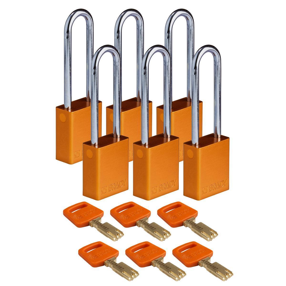 Brady® ALU-ORG-76ST-KA6PK Lockout Padlocks
