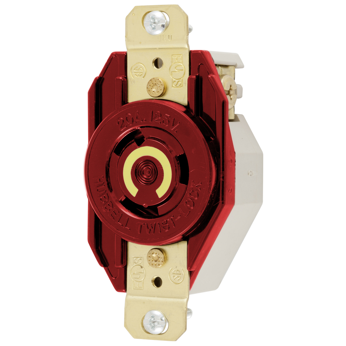 Hubbell Wiring Device-Kellems Twist-Lock® HBL2310M1 Flush Mount Heavy Duty Grounding Standard Single Locking Receptacle, 125 VAC, 20 A, 2 Poles, 3 Wires, Red