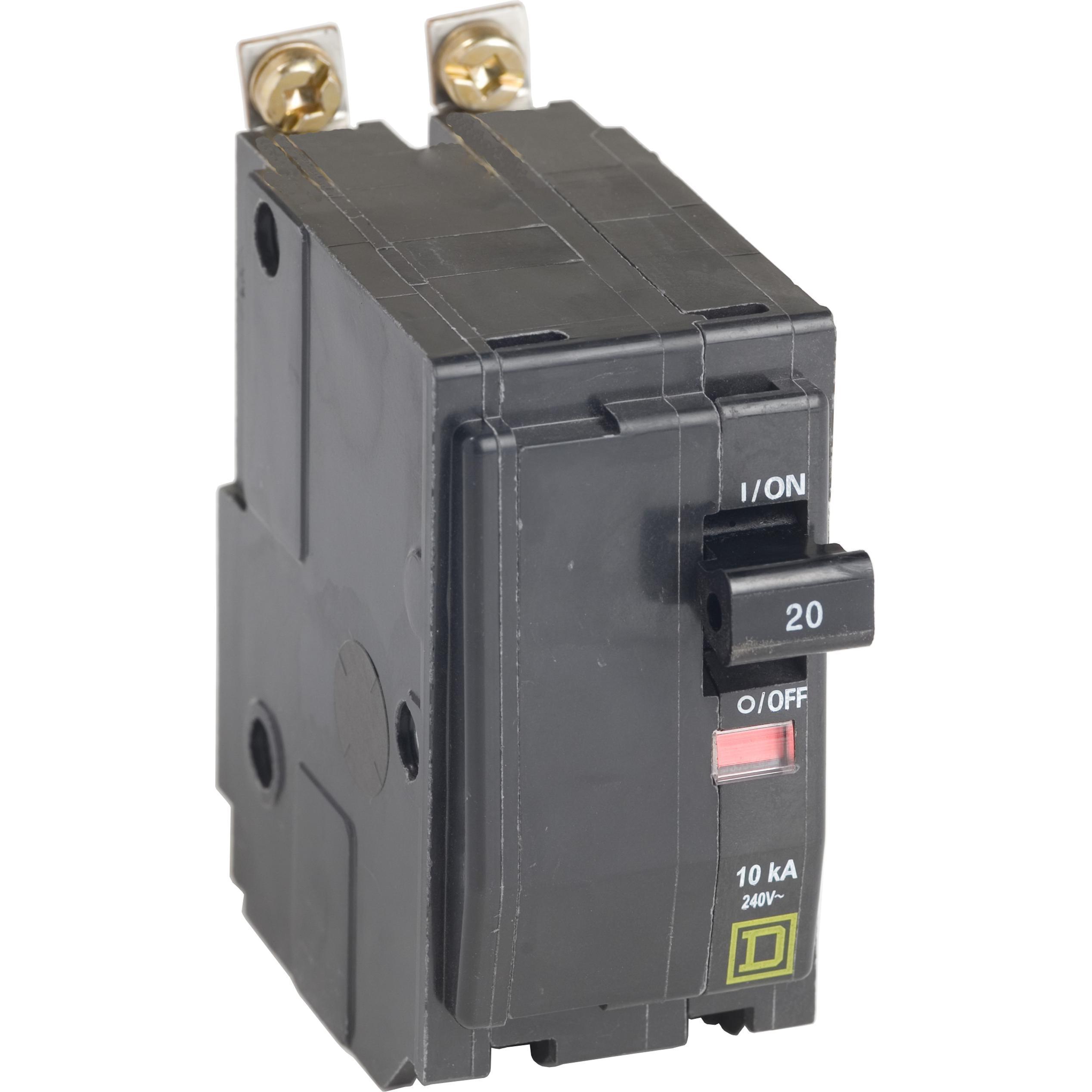 Square D™ QO™ QOB220H Type QOB-H Standard Miniature Circuit Breaker, 240 V AC, 20 A, 10 kA Interrupt, 2 Poles, Thermal Magnetic Trip