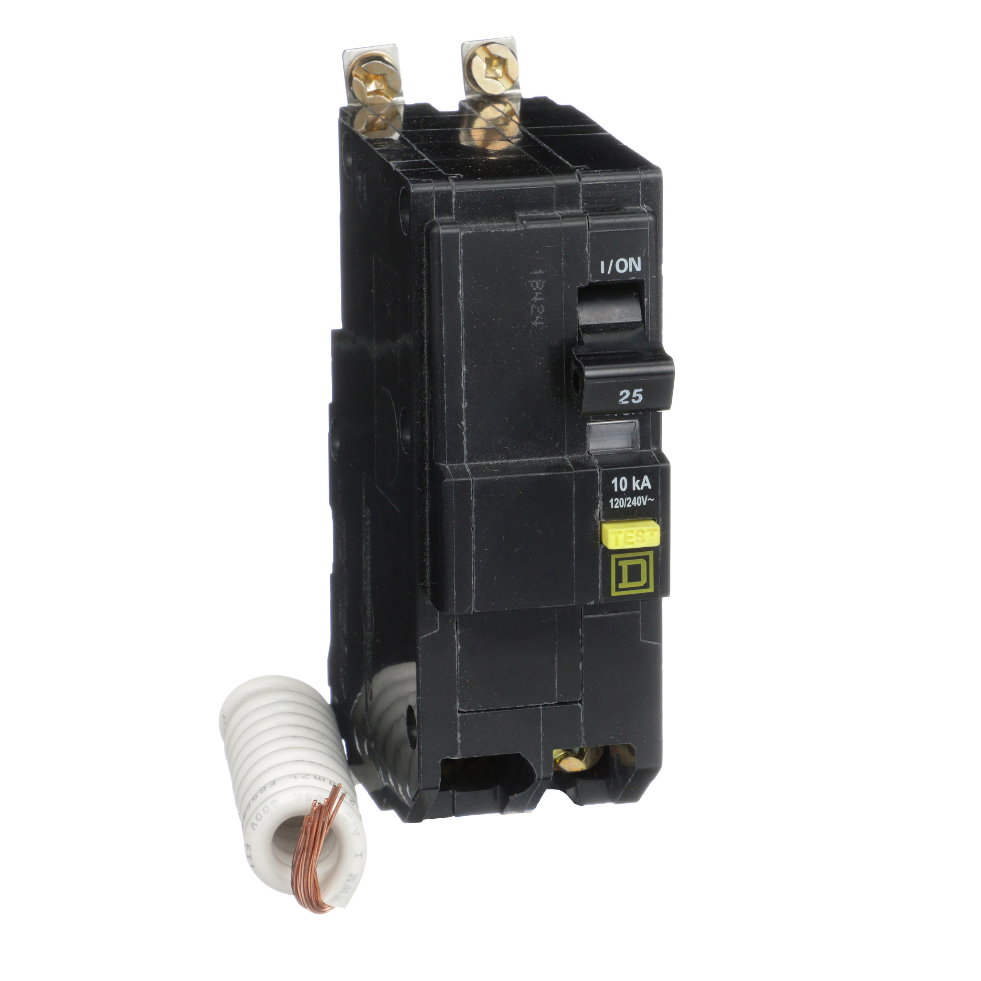 Square D™ QO™ QOB225GFI Type QOB-GFI Class A Ground Fault Miniature Circuit Breaker, 120/240 V AC, 25 A, 10 kA Interrupt, 2 Poles, Thermal Magnetic Trip