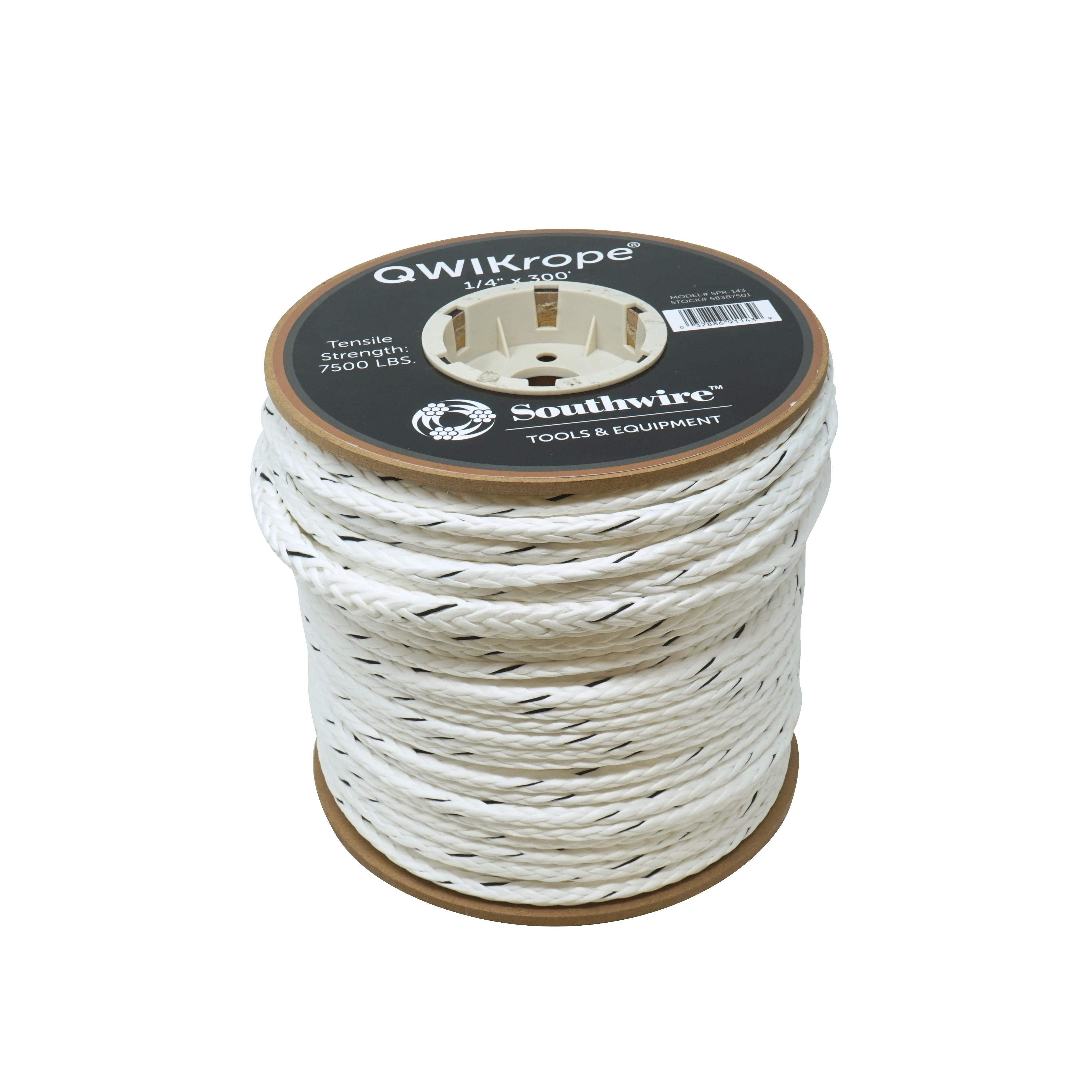 QWIKrope® 58387501 UHMWPE Pulling Rope, 1/4 in OD, 300 ft L, 7500 lb Tensile Strength, 2500 lb Working, Polyethylene Fiber
