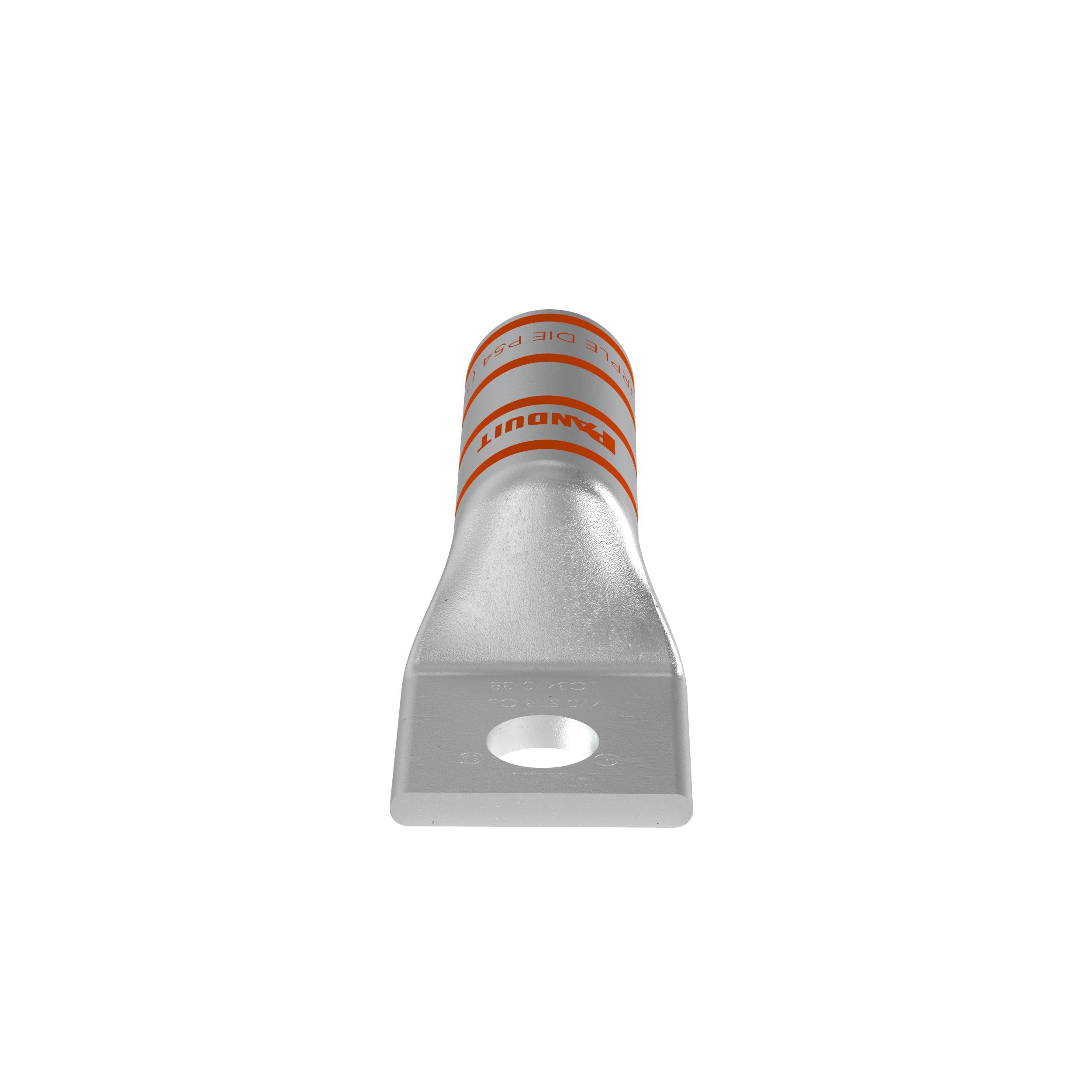 Panduit® Pan-Lug™ LCB4/0-38-X 1-Hole Compression Lug Connector, 4/0 AWG Copper/Stranded Conductor, Die Code: P54, 3/8 in Stud, Tin Plated Copper