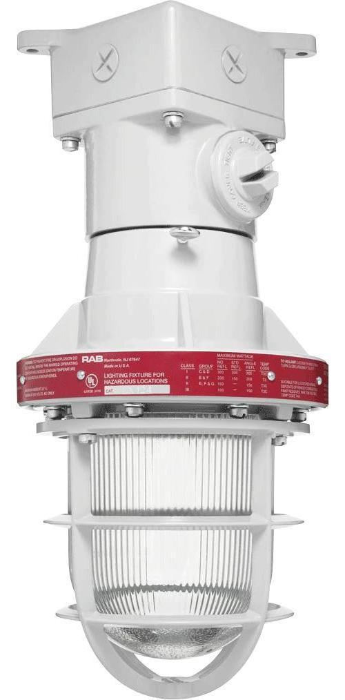 RAB Lighting VX100DG VX Series HID Outdoor Vaporproof Light Fixture,) A-19 Incandescent Lamp, 120/208/240/277 V AC, Natural Housing