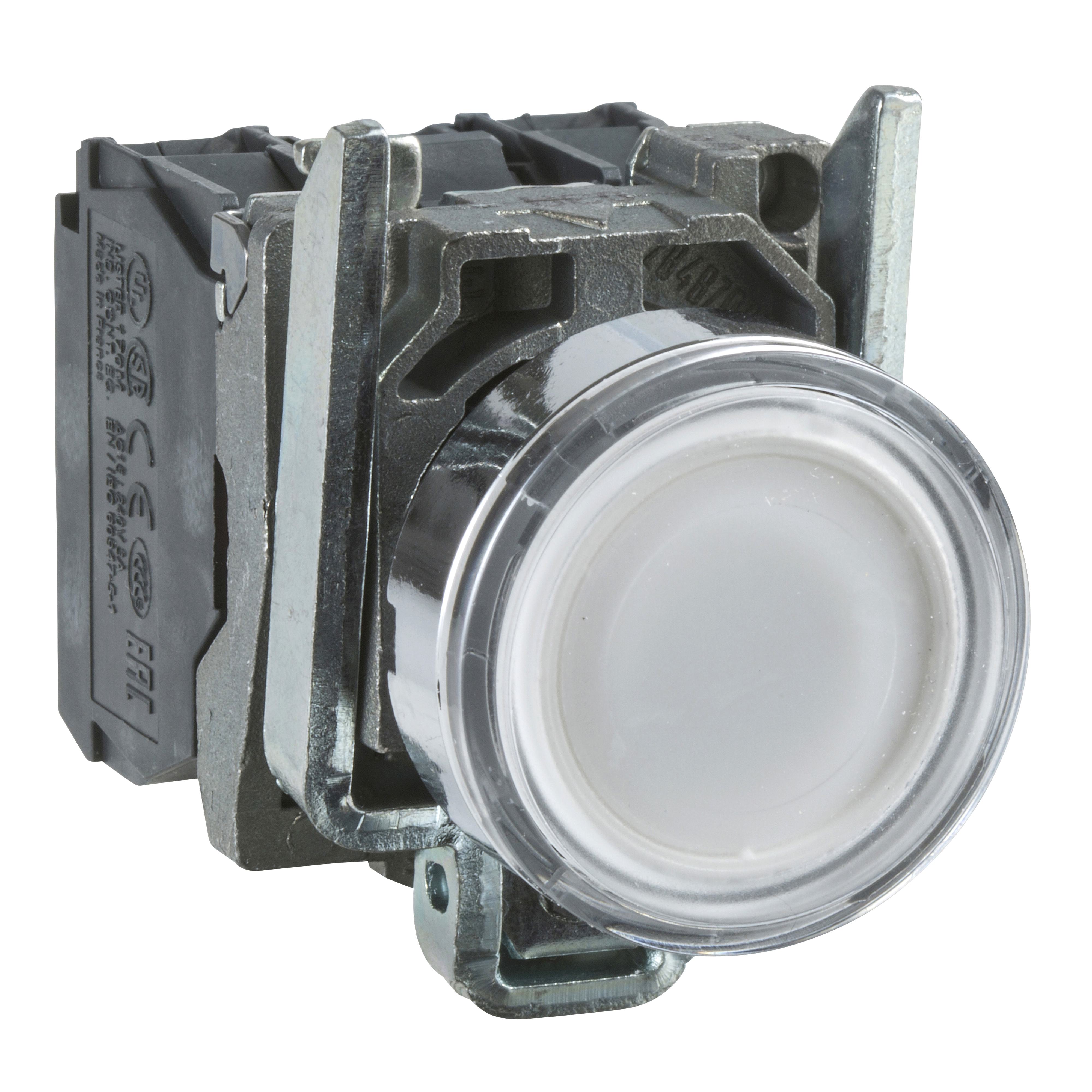 Schneider Electric Harmony™ Square D™ XB4BW31B5 Complete Illuminated Pushbutton, 22 mm, 1NO-1NC Contact, Flush Operator, White