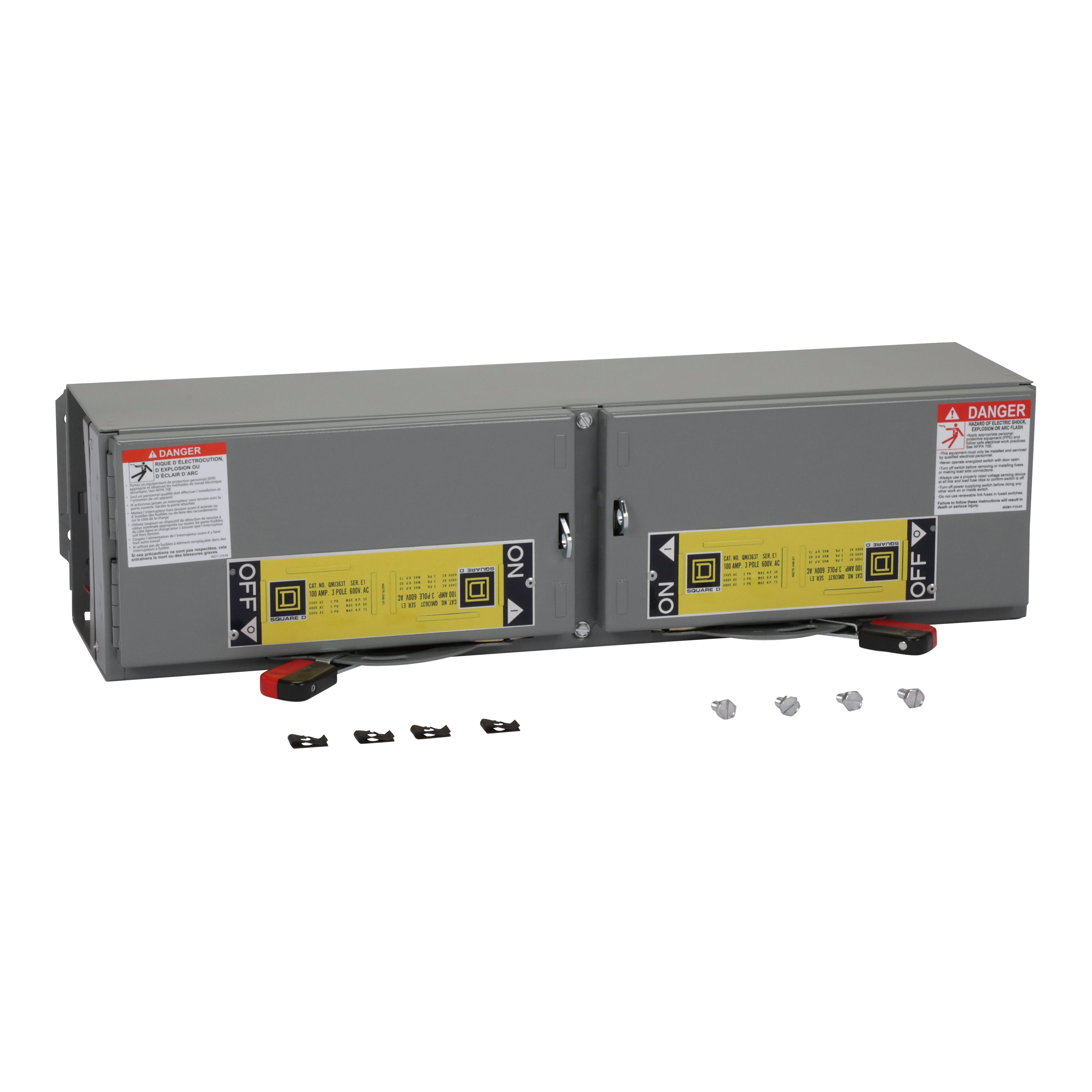 Square D™ QMJ363T Fusible Twin Disconnect Branch Switch, 600 VAC, 100 A, 15 hp, 30 hp, 3PST Contact, 3 Poles