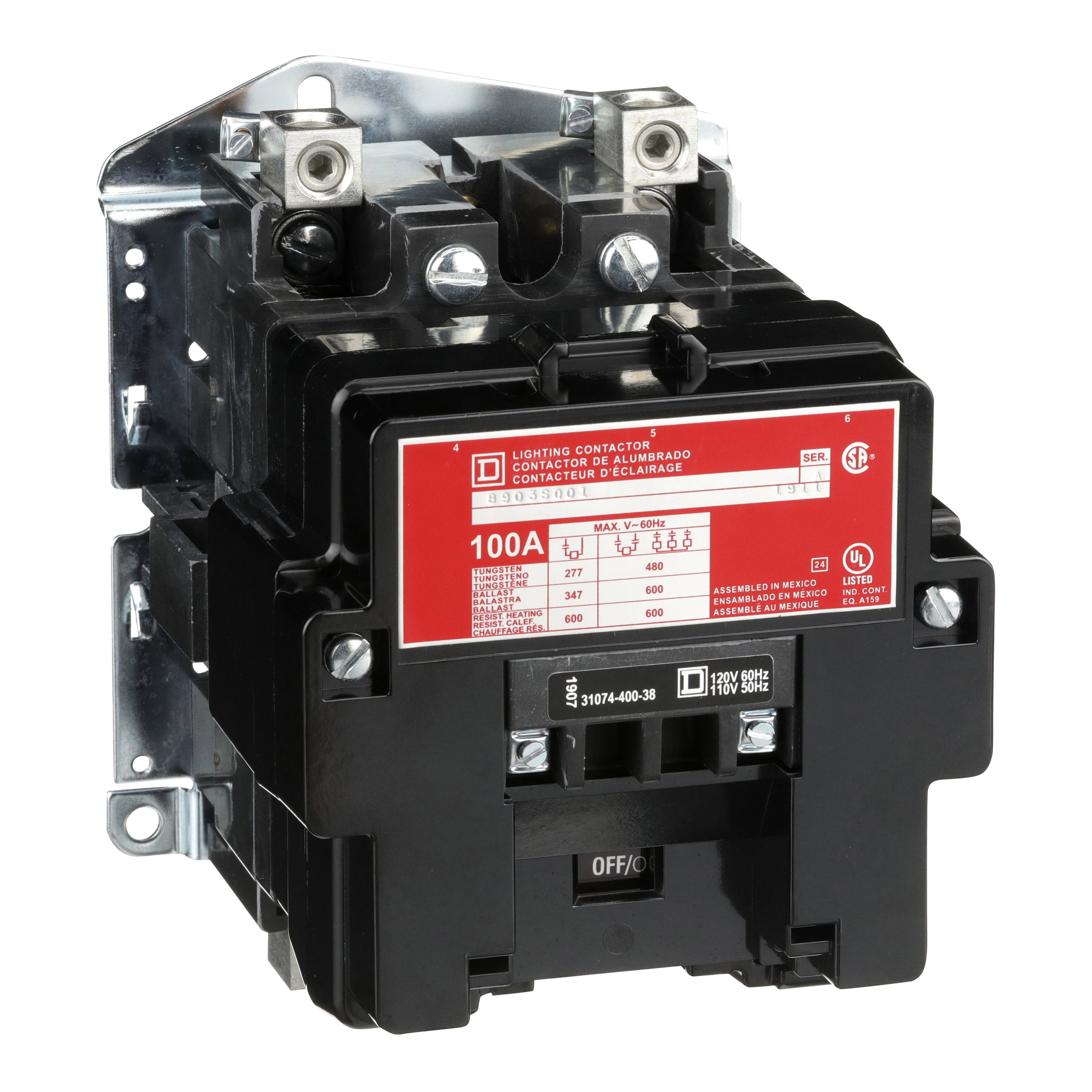 Square D™ 8903SQO1V03 Electrically Held Type S Lighting Contactor, 220/240 V AC V Coil, 2 Poles