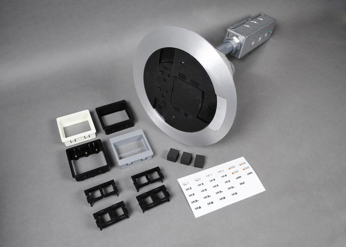 Wiremold® AV3ATCBK Multi-Service Poke-Through Assembled Unit, 4 in Hole, 3 Gangs, 8-1/4 in Cover, Metal