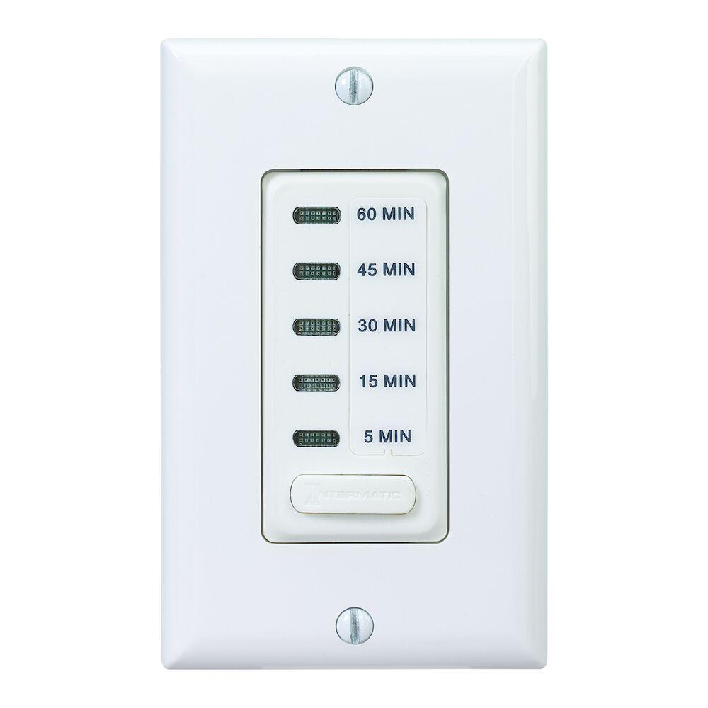 Intermatic® EI205W EI200 Auto Shut-Off In-Wall Electronic Countdown Timer, 5/15/30/45/60 min Setting, 120 V AC, 1/2 hp, 1NO 1 Form A SPST Contact, 1 Poles